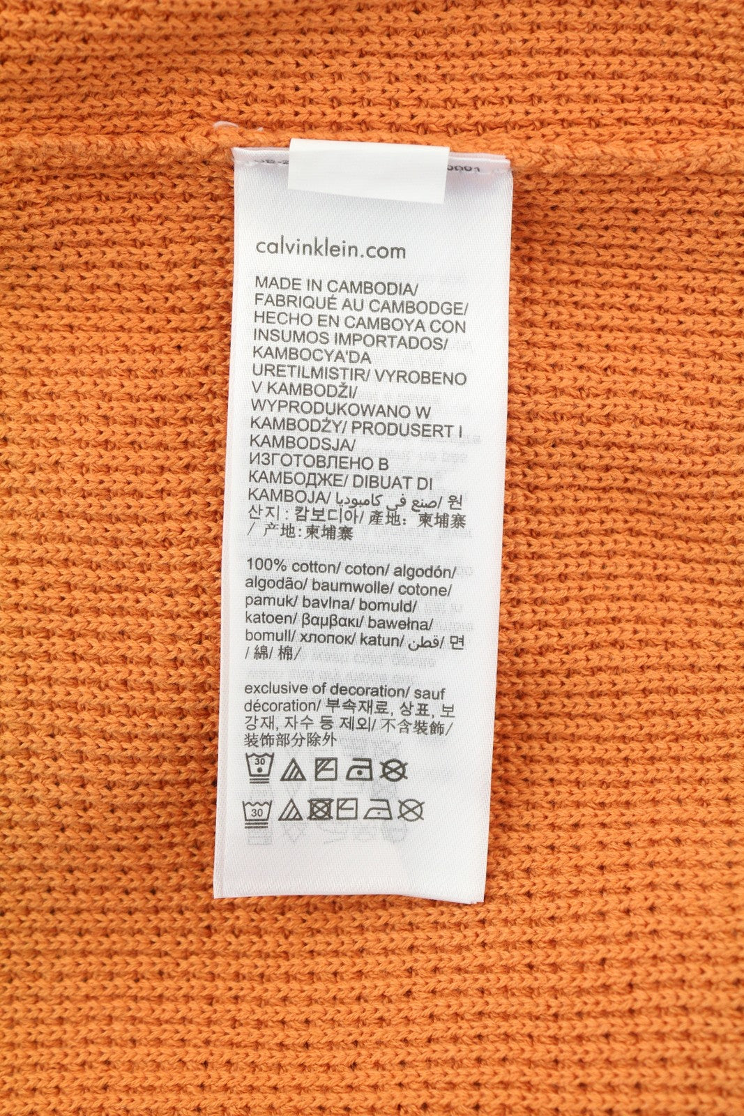 CALVIN KLEIN Badge Easy Men Jumper S Orange Cotton Waffle-Knit Crew Pull On