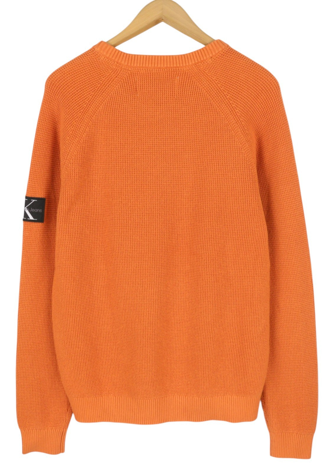 CALVIN KLEIN Badge Easy Men Jumper XL Orange Cotton Waffle-Knit Crew Pull On