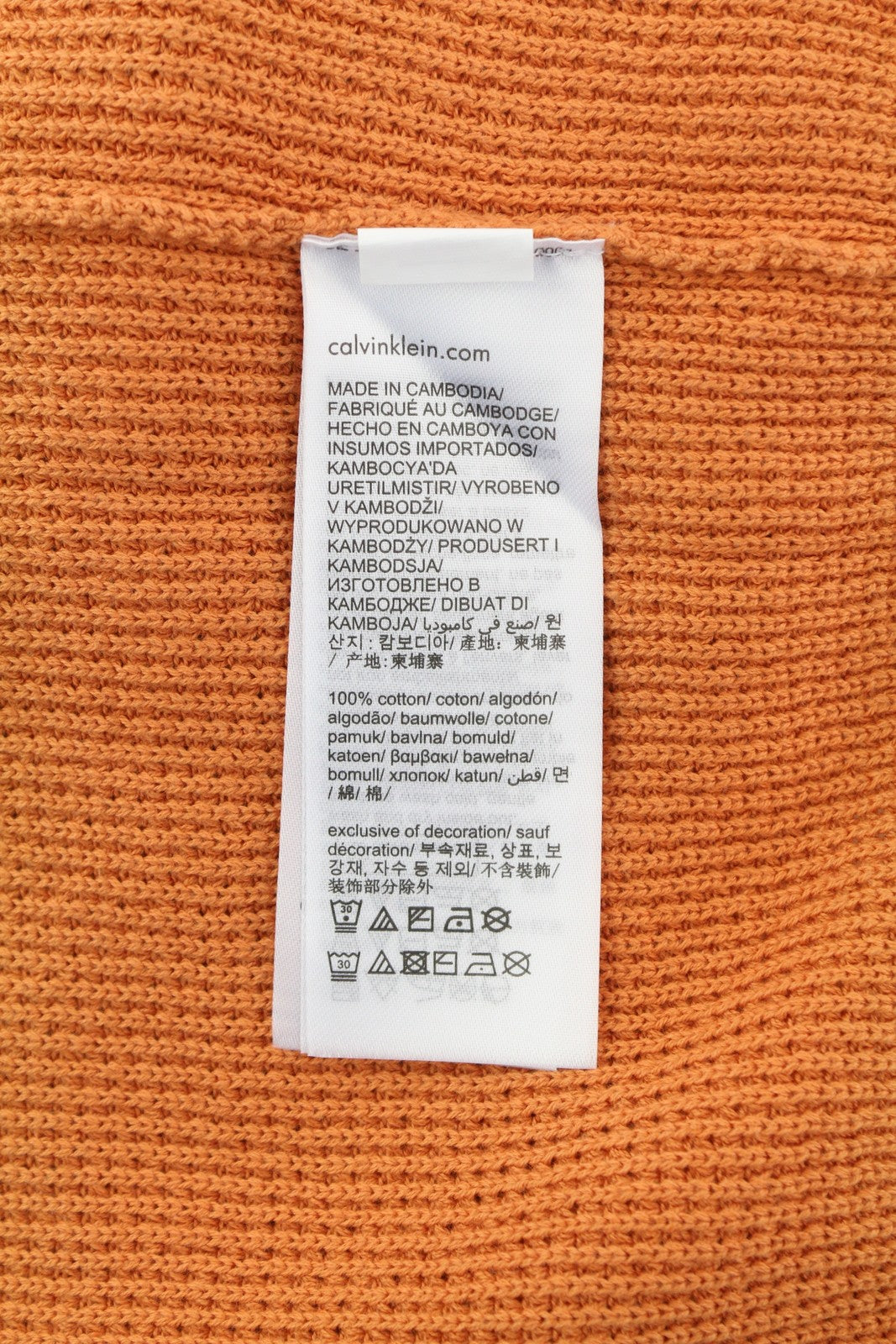 CALVIN KLEIN Badge Easy Men Jumper XL Orange Cotton Waffle-Knit Crew Pull On