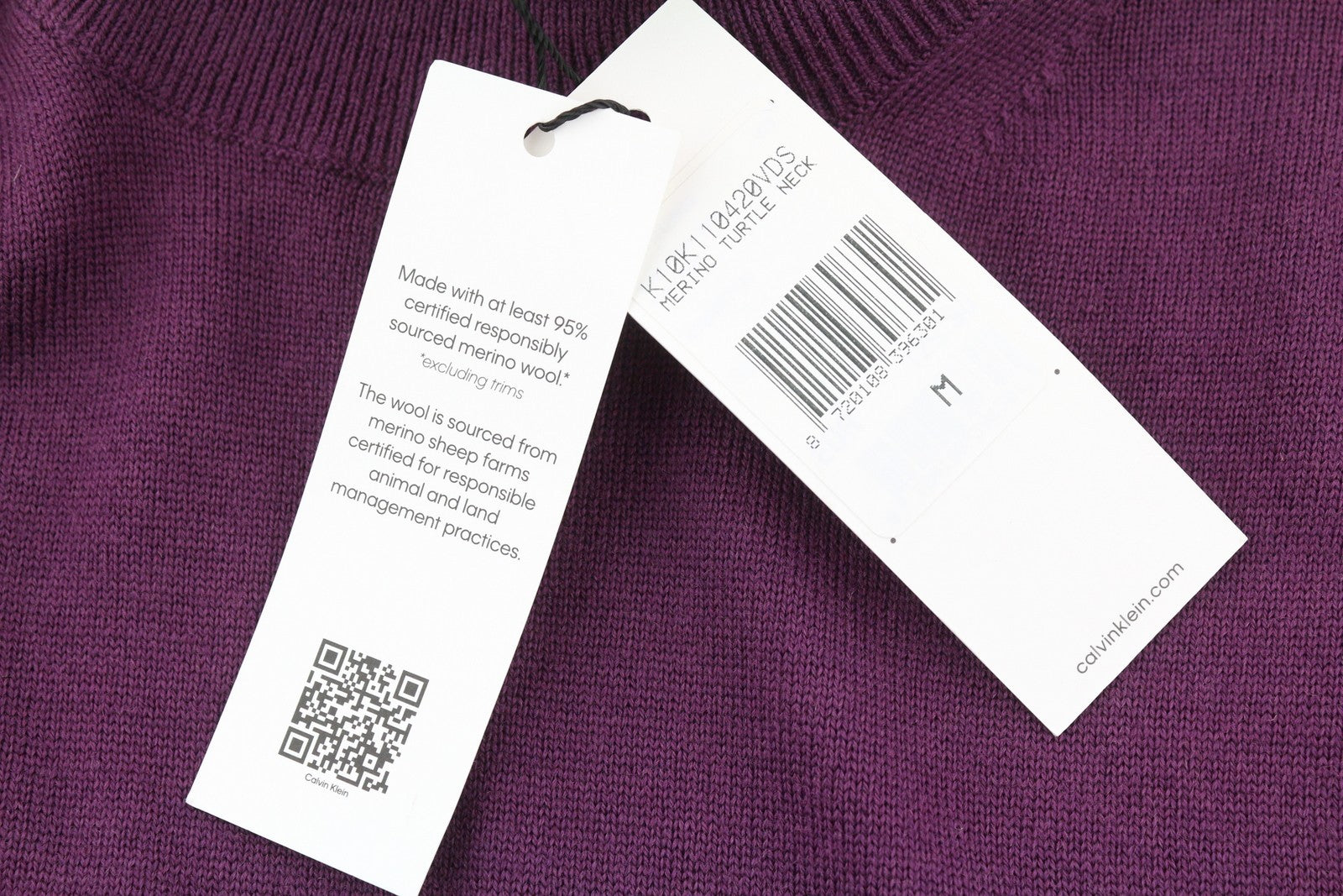 CALVIN KLEIN Merino Turtle Neck Men Jumper M Purple Knitted Pull On RRP189