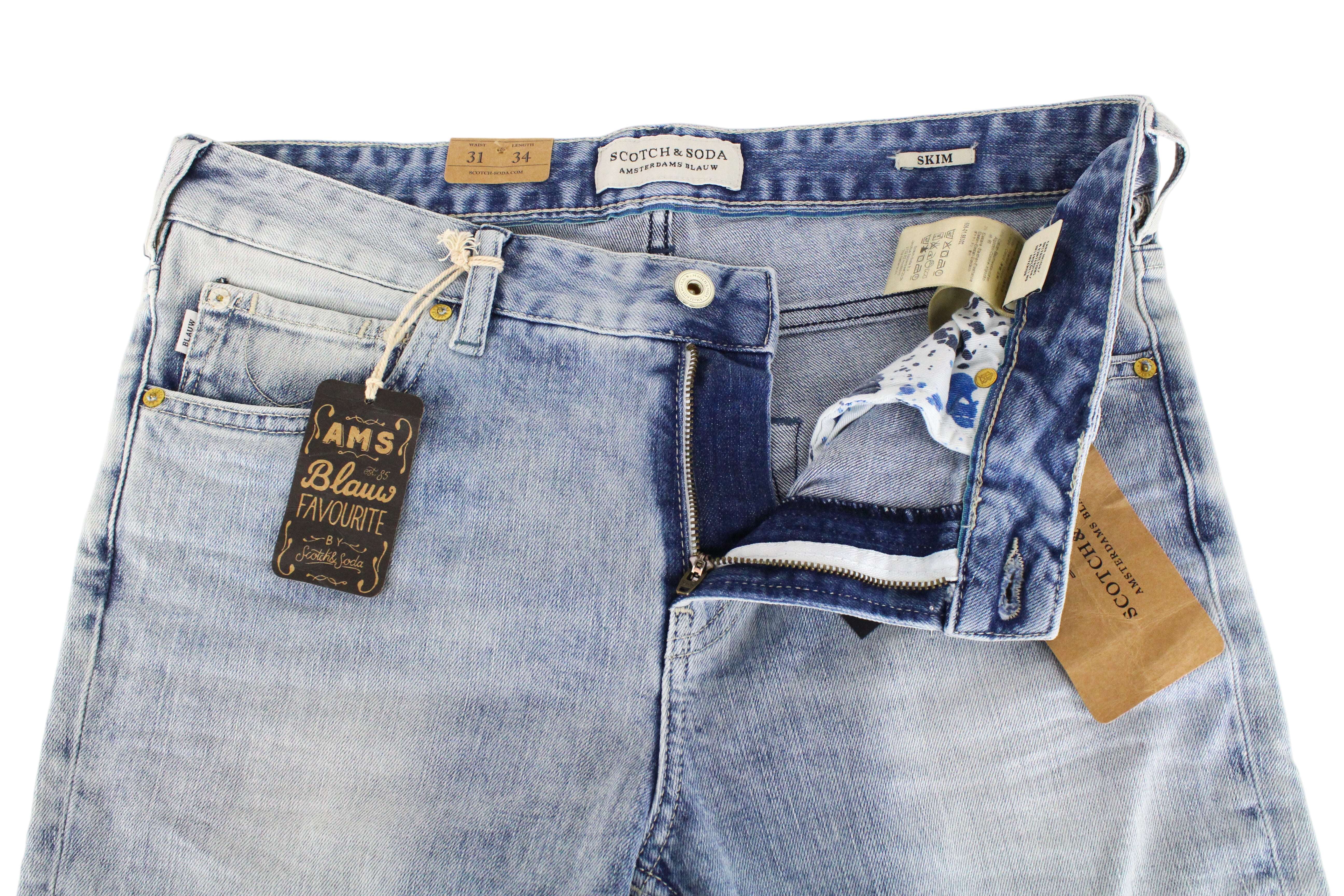 SCOTCH & SODA Skim Men's W31/L34 Blue Cotton Stretch Skinny Fit 5-Pocket Jeans