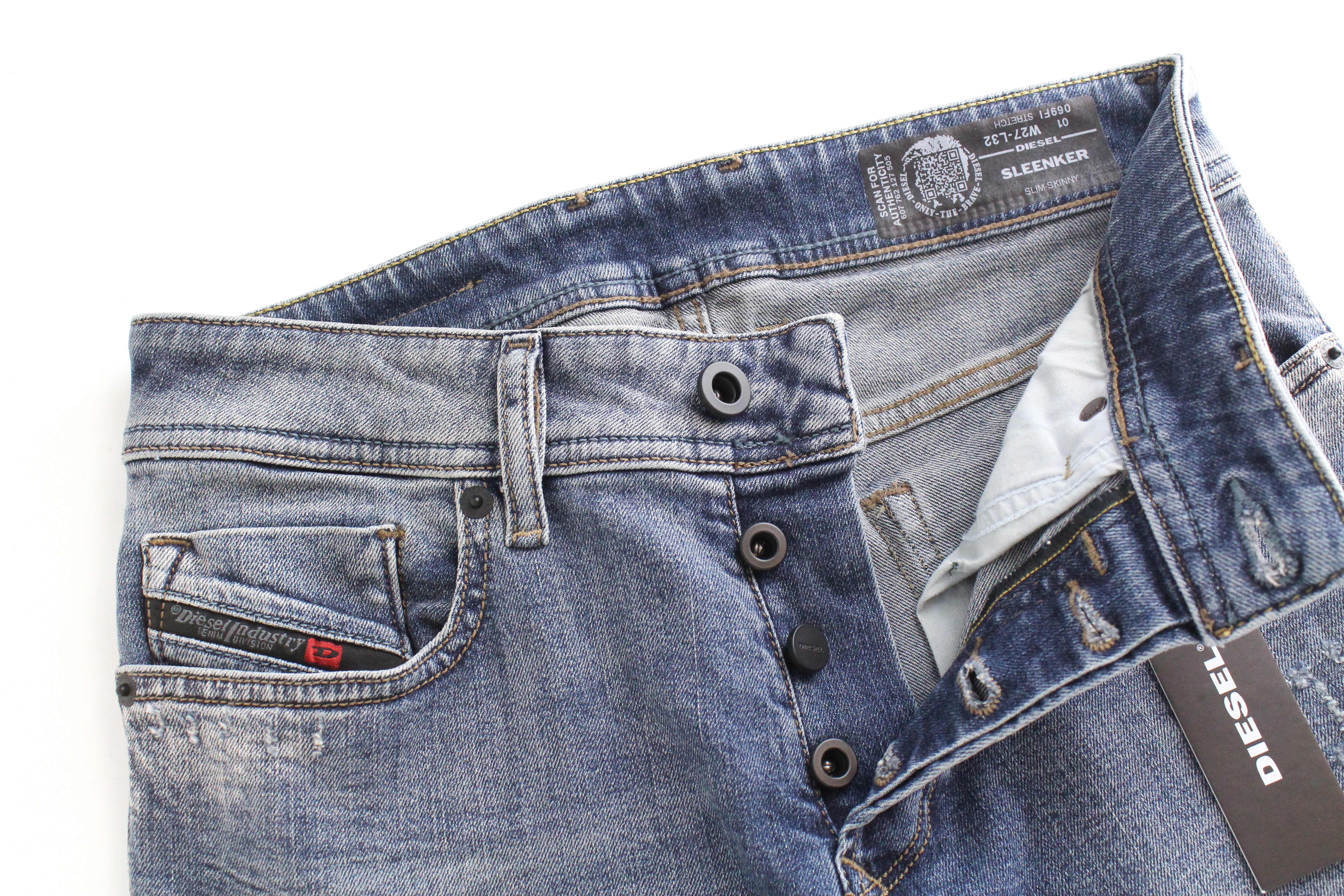 DIESEL Sleenker 069FI Men's Jeans W27 L32 Slim Stretch Fit Blue Washed Denim