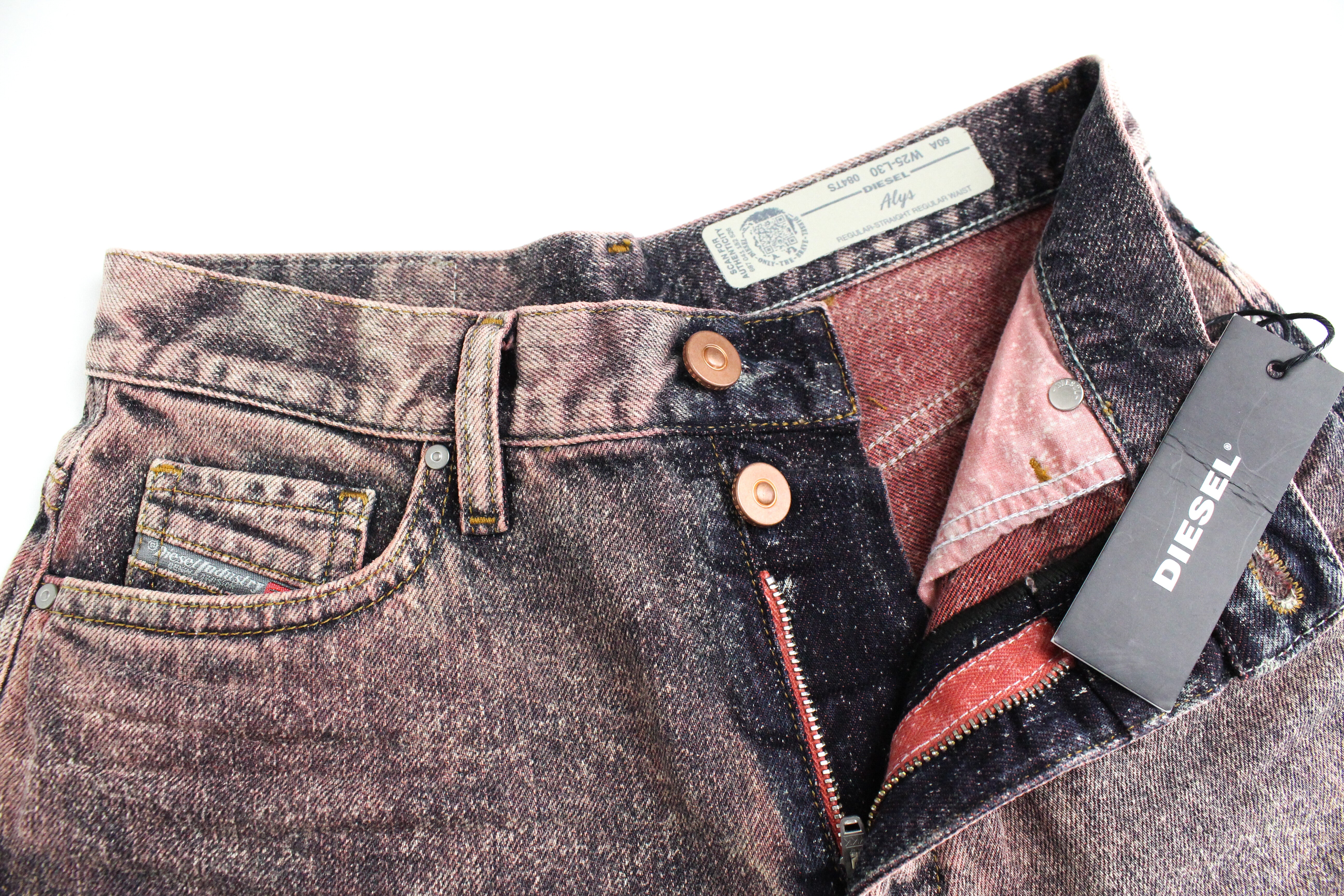 DIESEL Alys 084TS Women's Jeans W25/L30 Straight Fit Cotton Grey Pink Wash