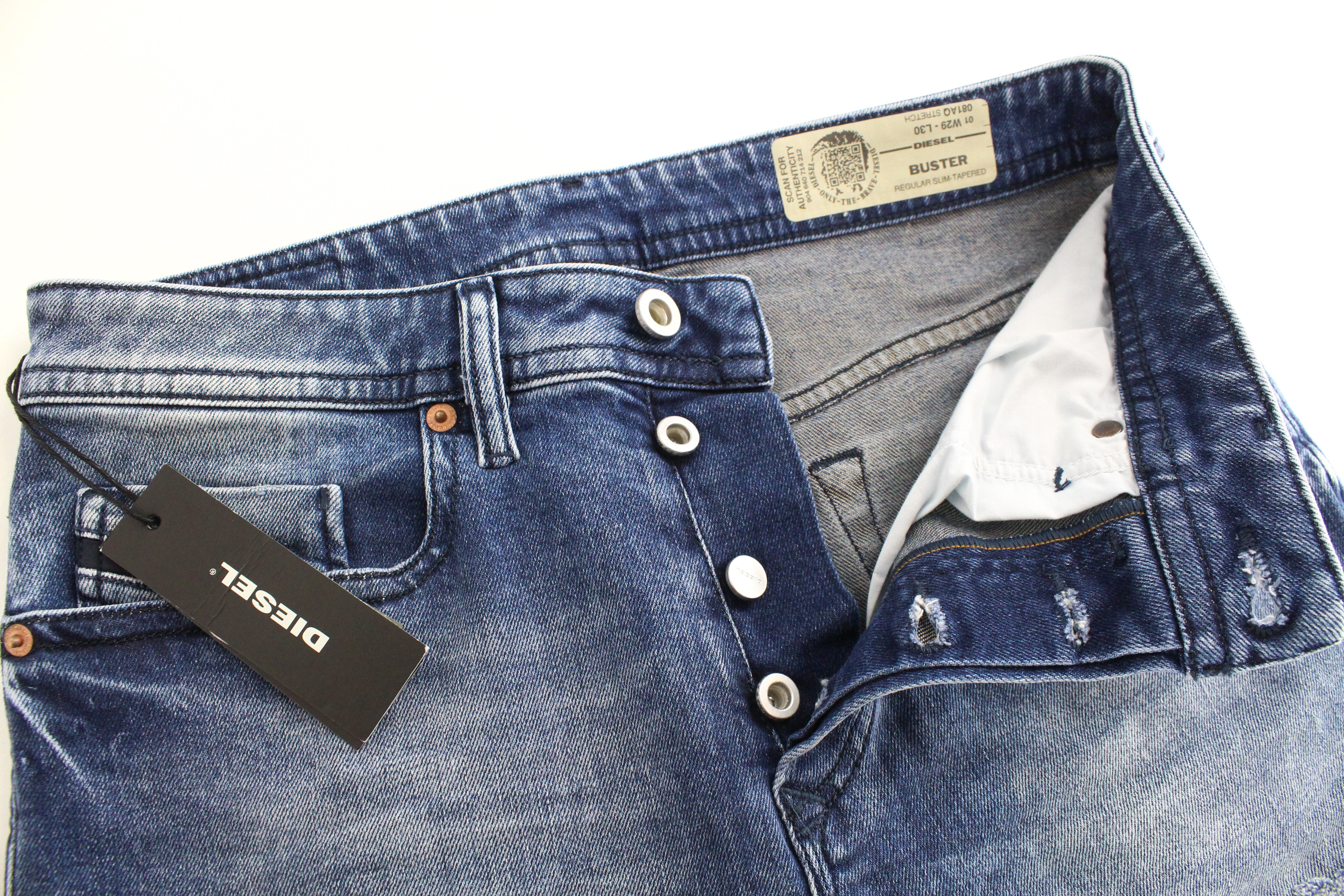 DIESEL Buster 081AQ Men's Jeans W29 L30 Blue Slim Fit Wash Taper Cotton Stretch