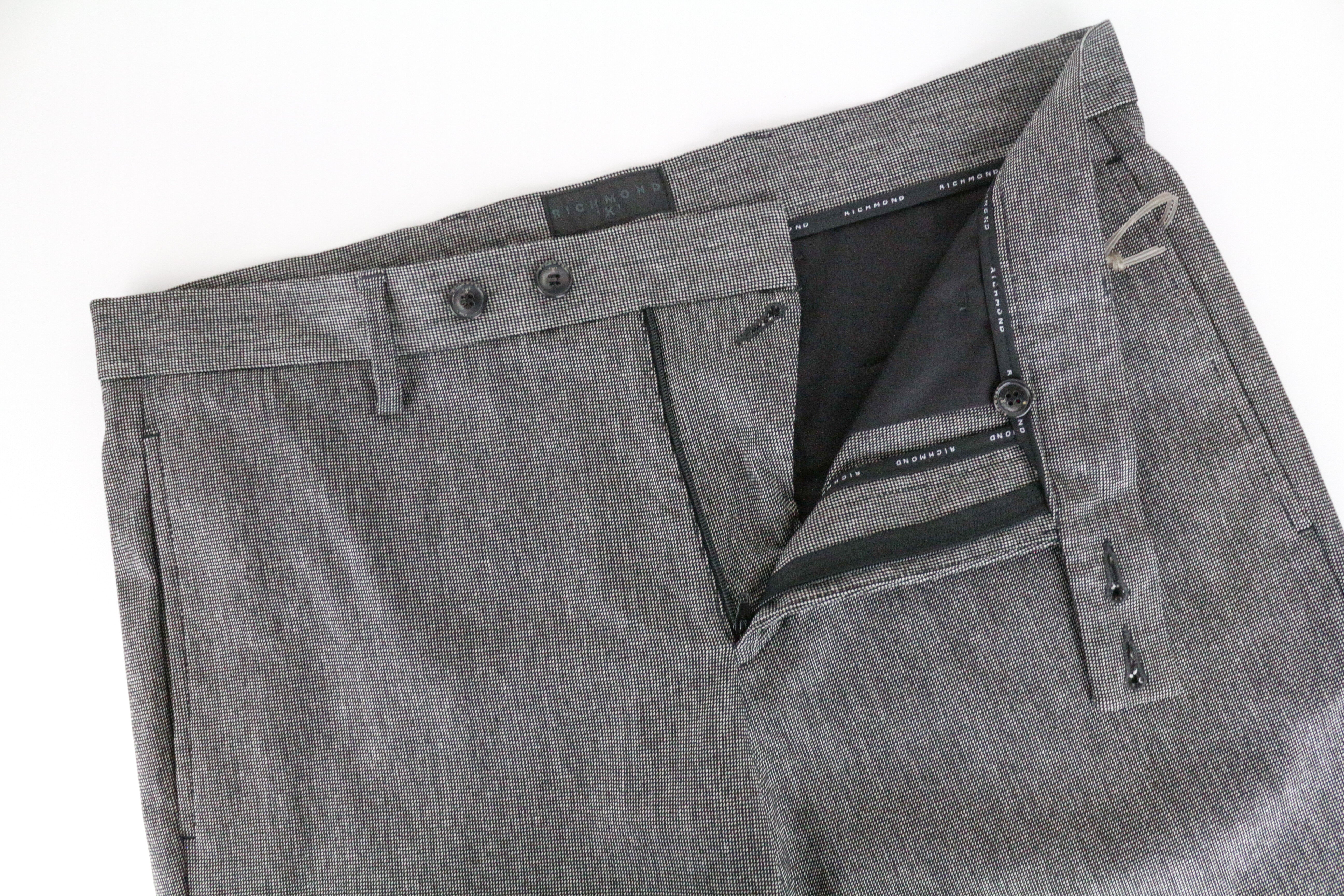 RICHMOND Men's Trousers 48 Grey Wool Flat Front Dress Pants with Side Pockets