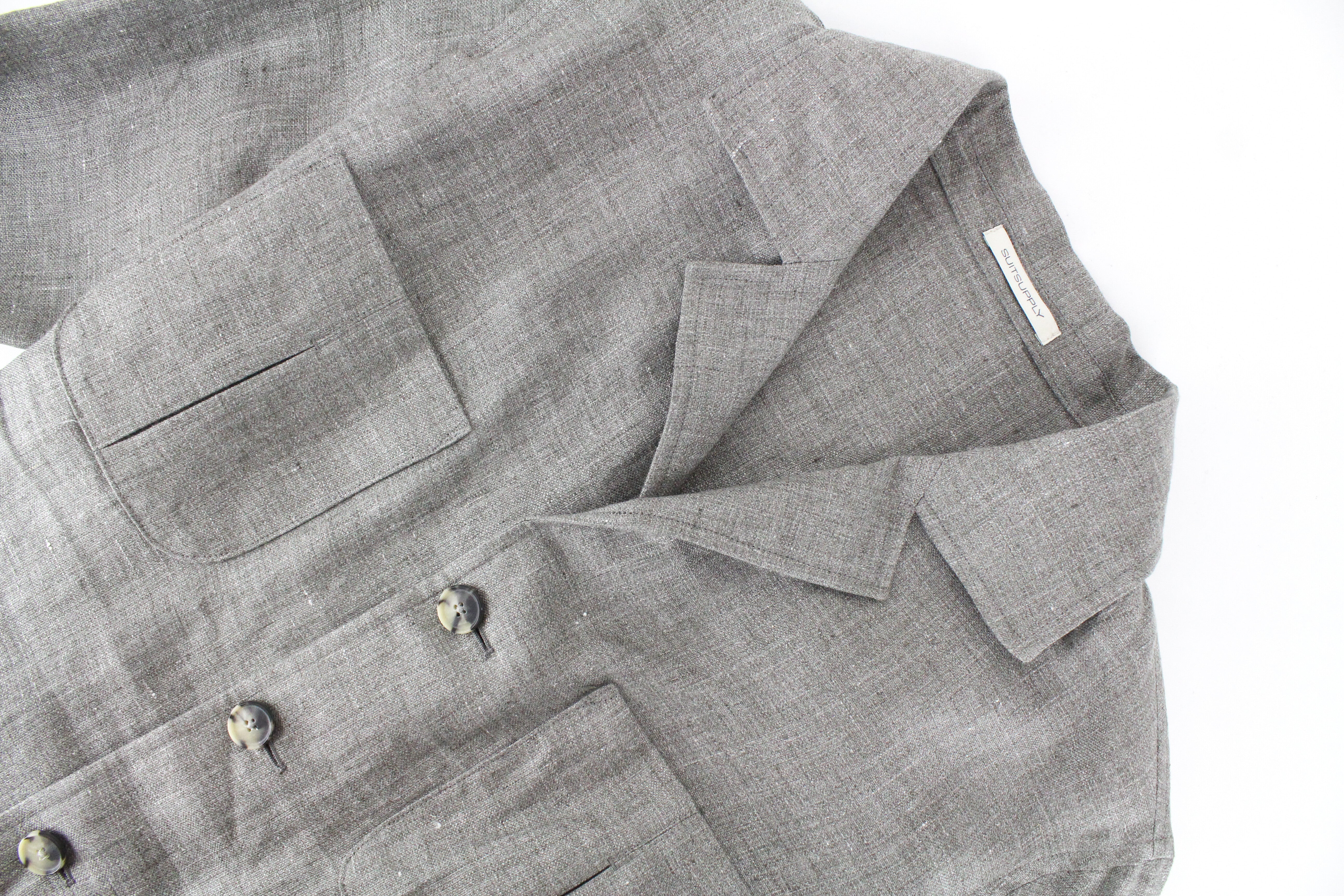 SUITSUPPLY Sahara Pocket Men's Jacket UK38R Grey Pure Linen Unlined Overshirt