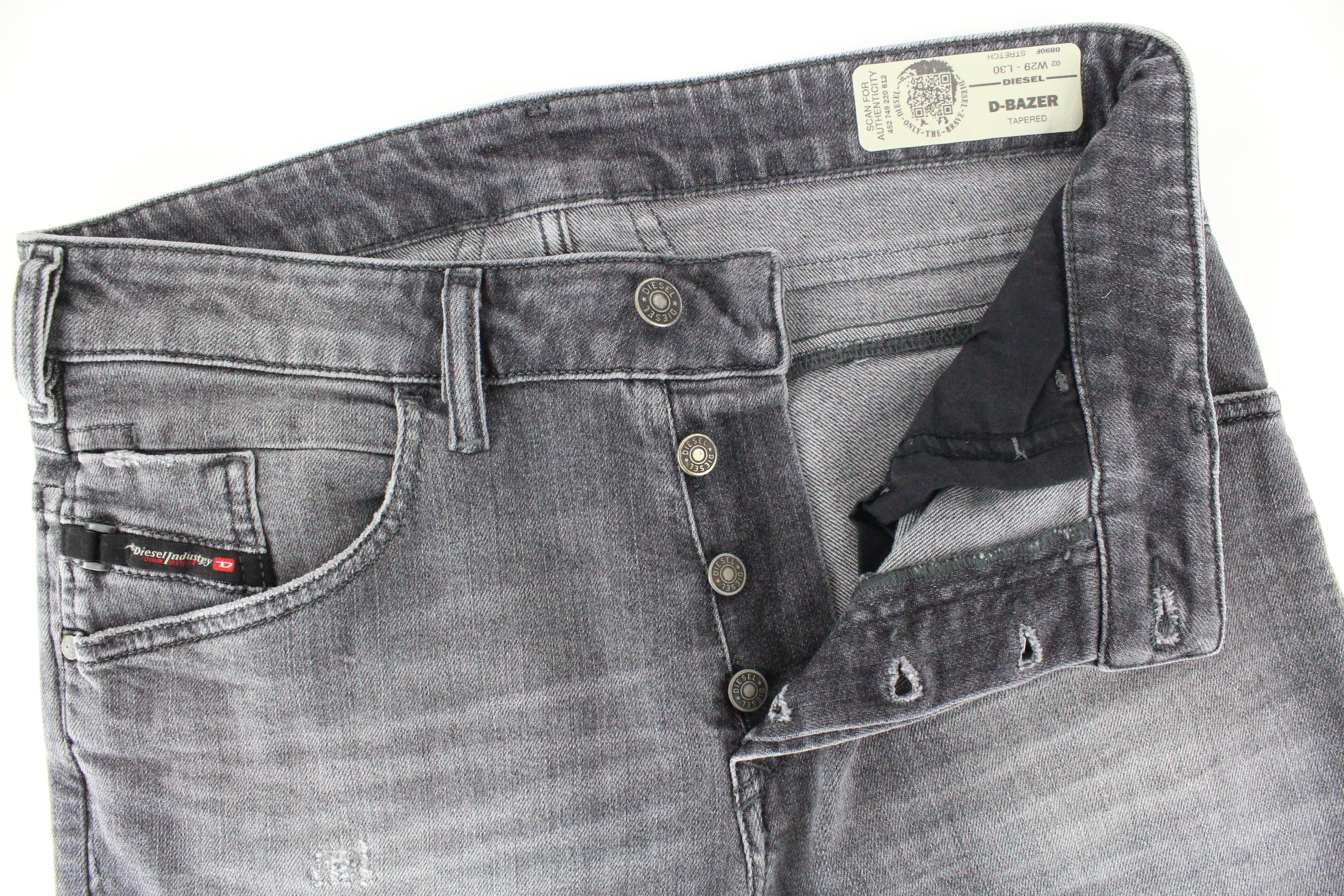 DIESEL D-Bazer 0890F Mens Jeans W29/L30 Tapered  Cotton Stretch Grey Ripped