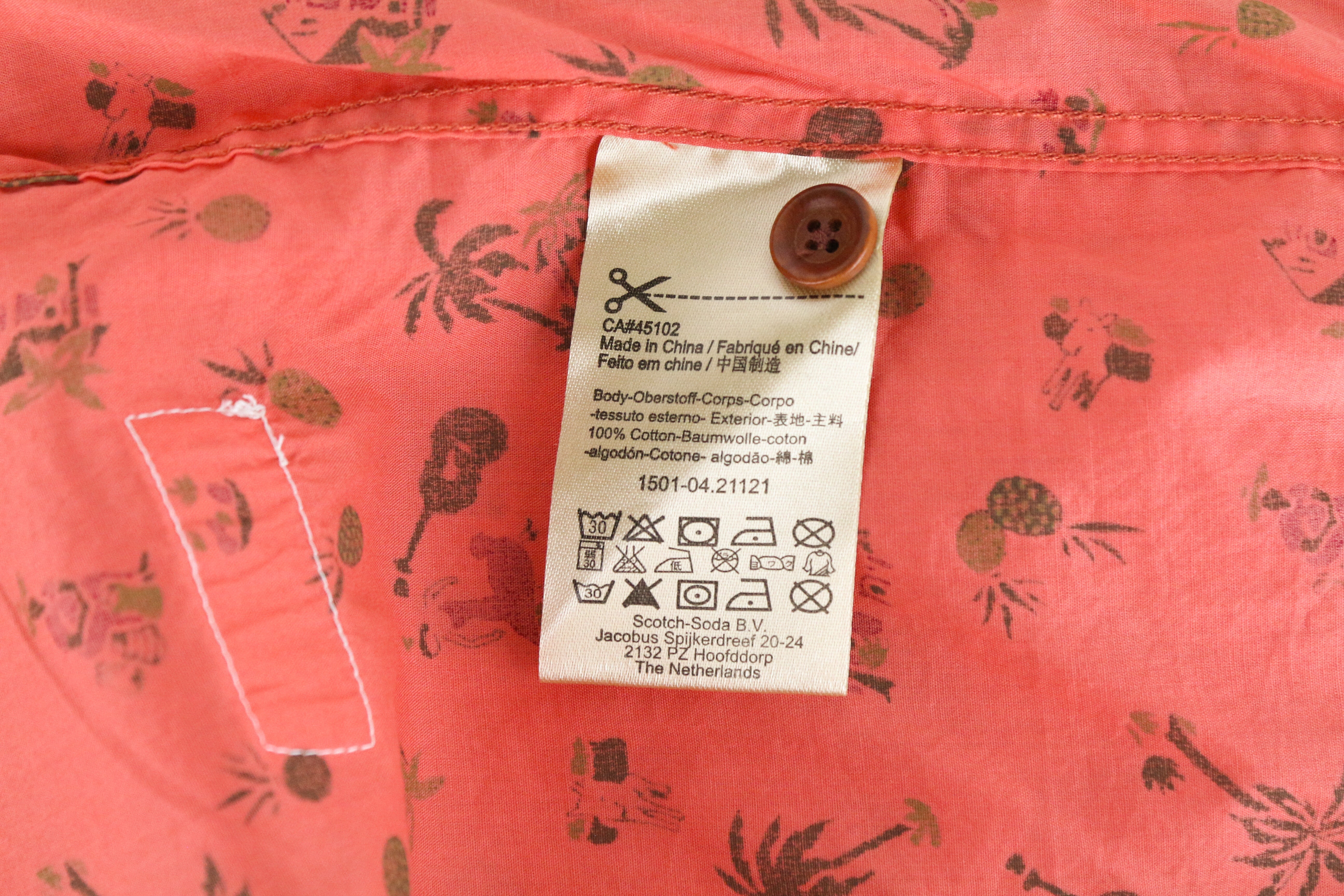 SCOTCH & SODA Ams Couture Shirt S Orange Pure Cotton Pattern Short Sleeve Men's