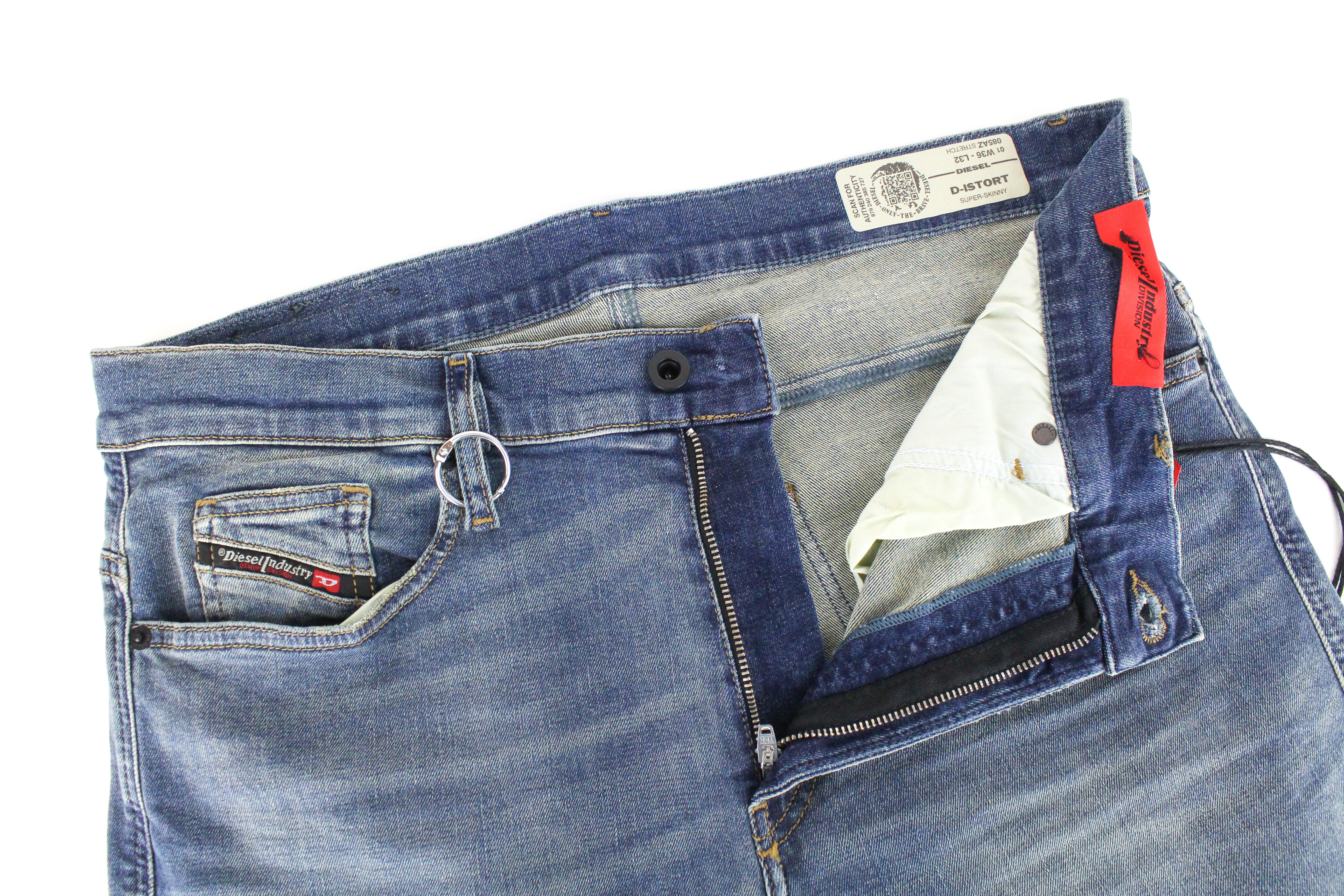 DIESEL D-Istort 085AZ Men's Jeans W36/L32 Super Skinny Fit Blue Stretch 5-Pocket