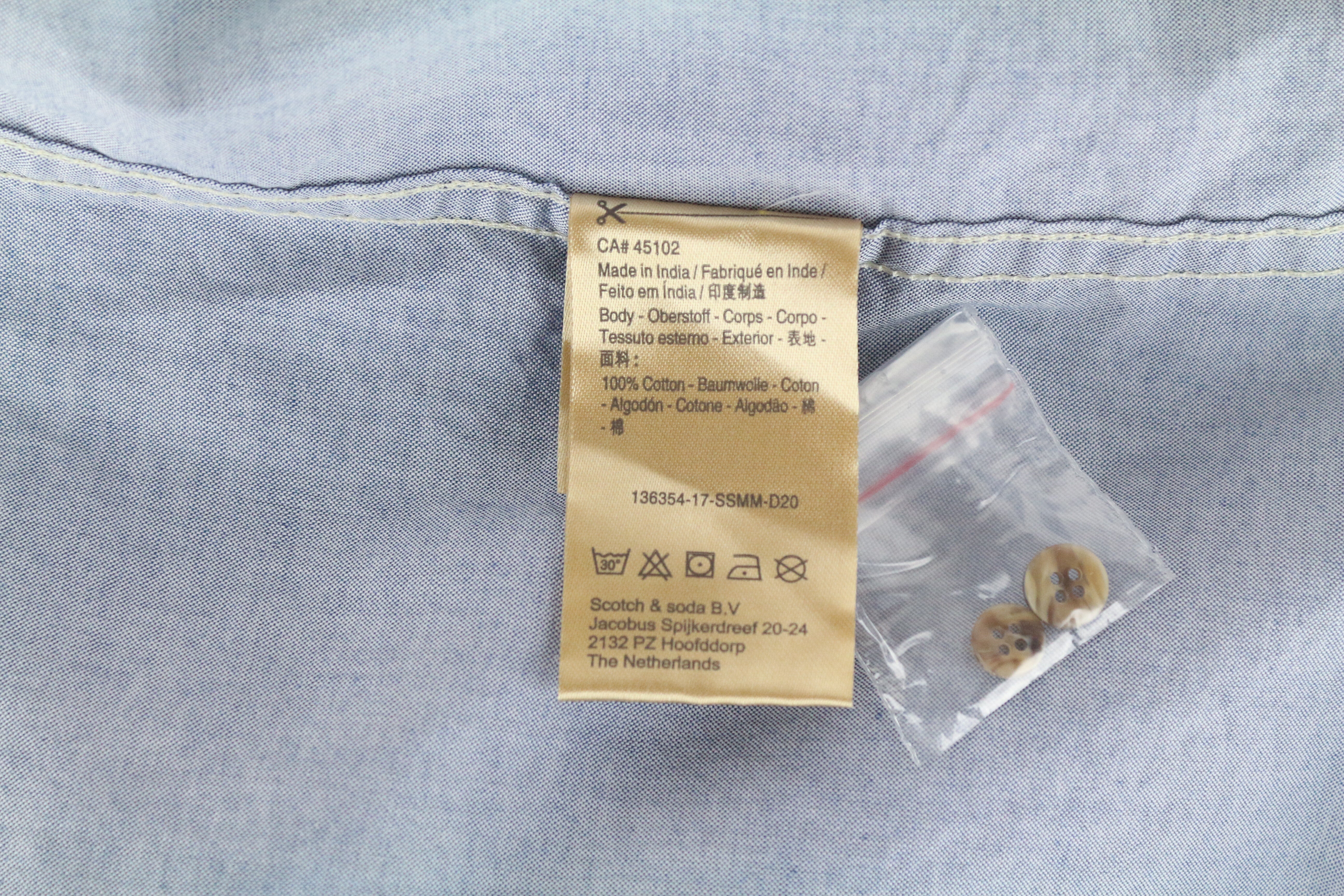 SCOTCH & SODA Ams Couture Men's Shirt 2XL Blue Band Collar Long Sleeve Cotton