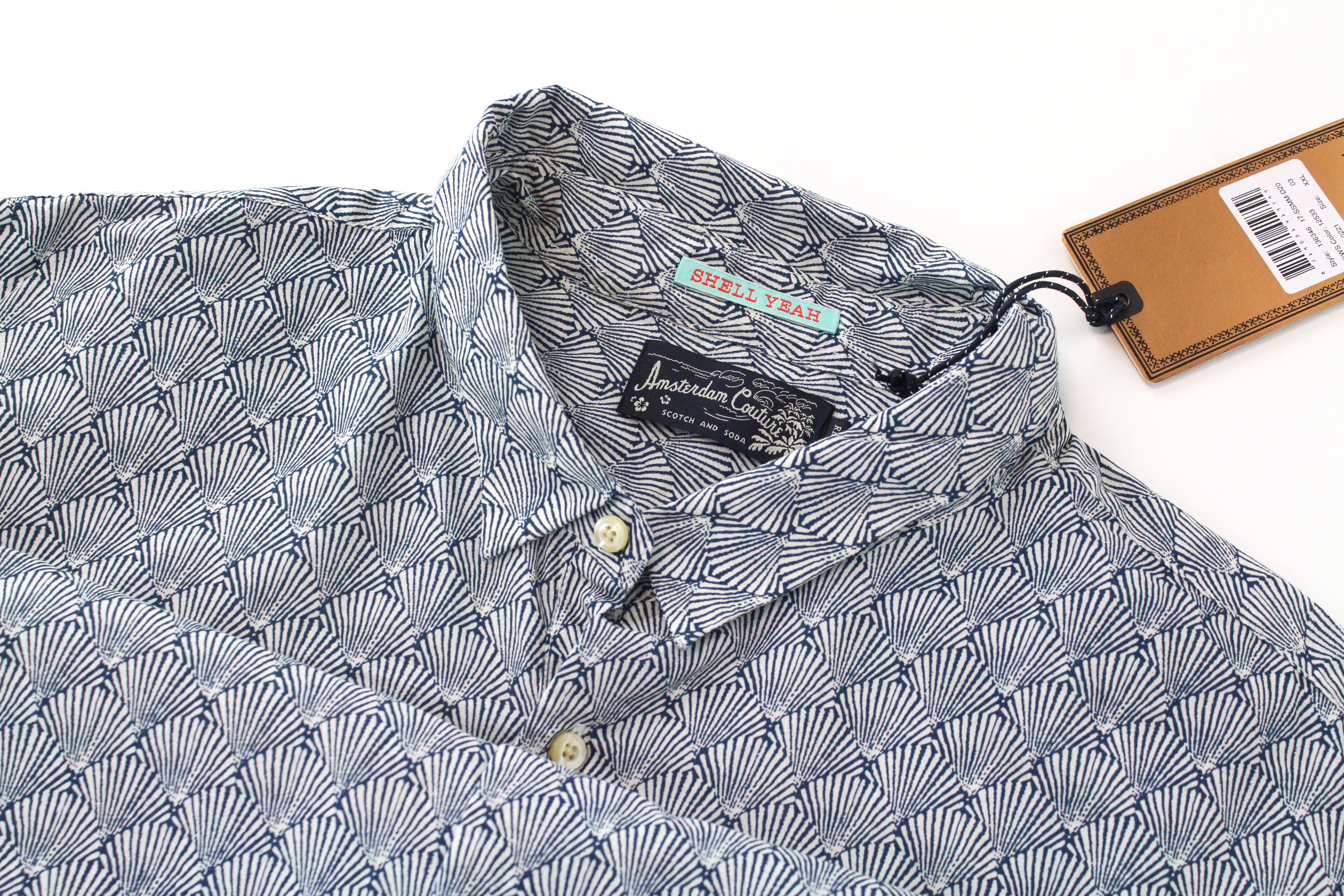 SCOTCH & SODA Ams Couture Men's Shirt 2XL Blue Print Pure Cotton Long Sleeve