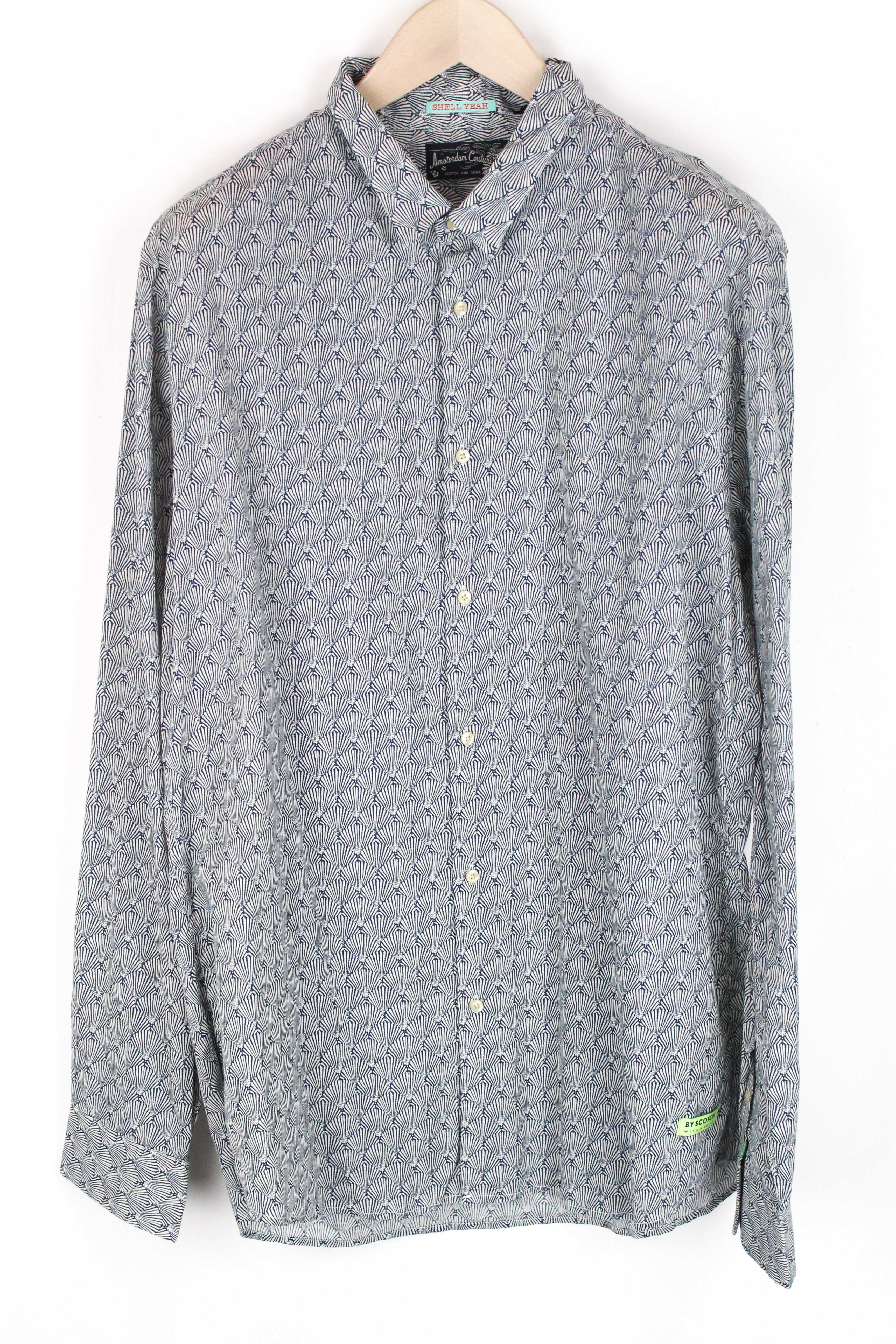 SCOTCH & SODA Ams Couture Men's Shirt 2XL Blue Print Pure Cotton Long Sleeve