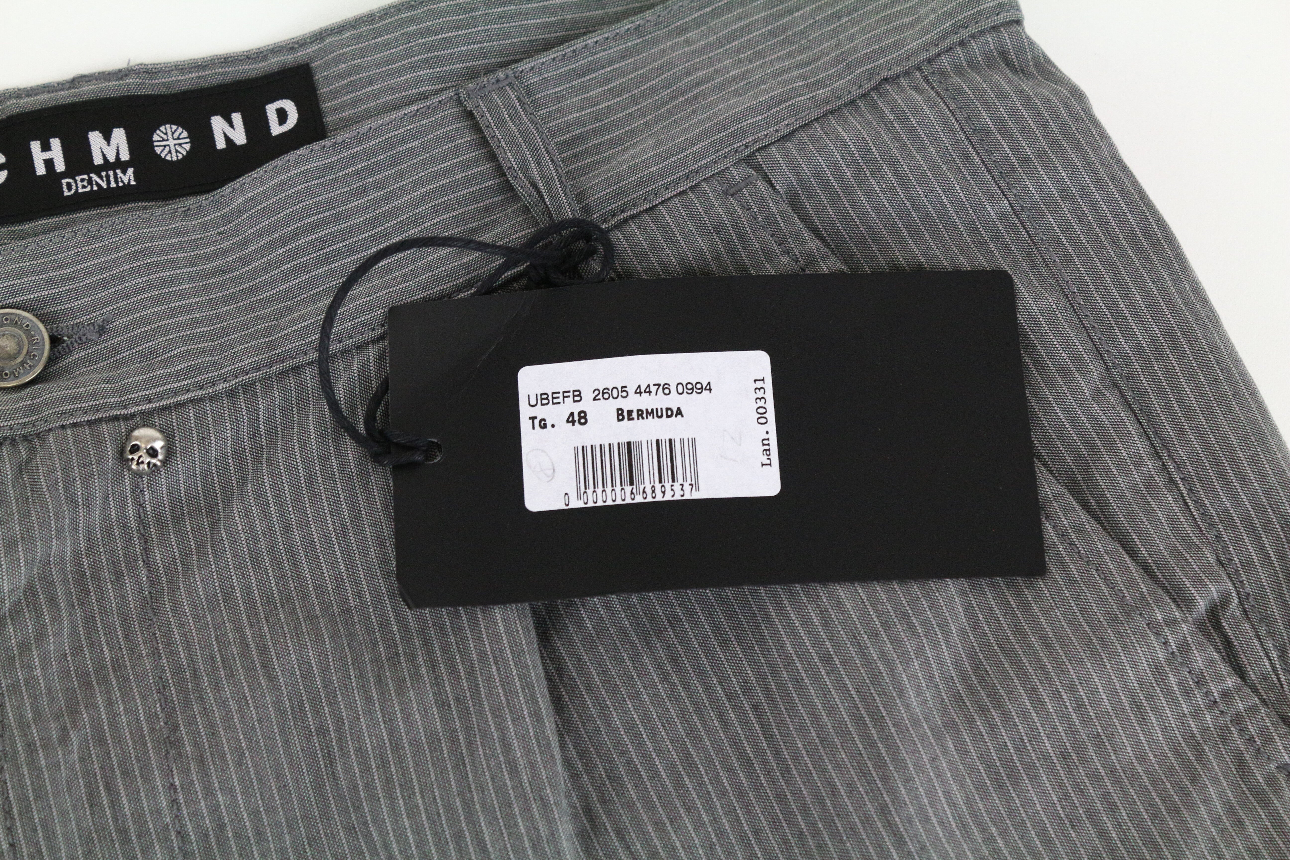 RICHMOND  Men's Summer Shorts 48 Grey Cotton Striped Casual Pleated Front