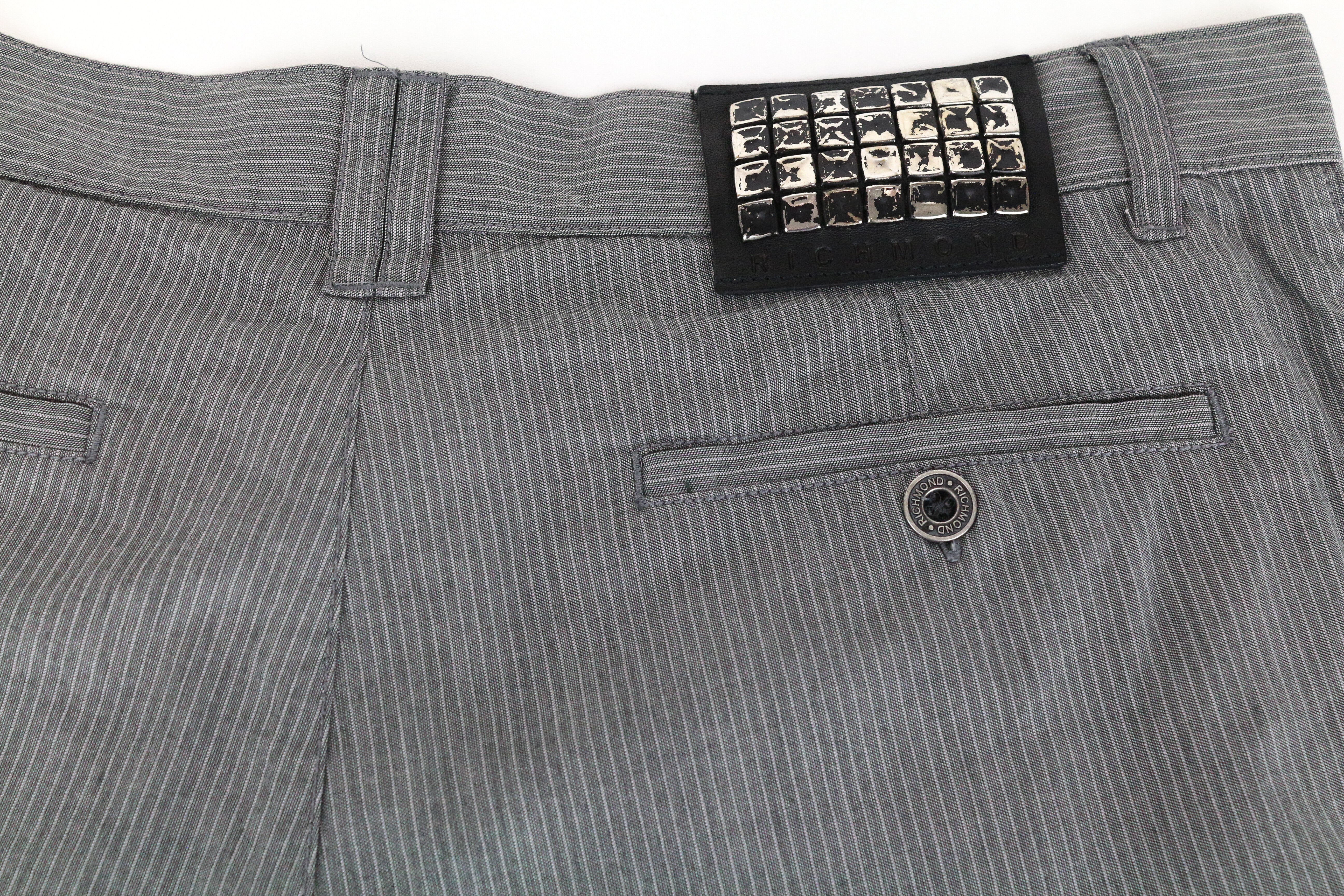 RICHMOND  Men's Summer Shorts 48 Grey Cotton Striped Casual Pleated Front