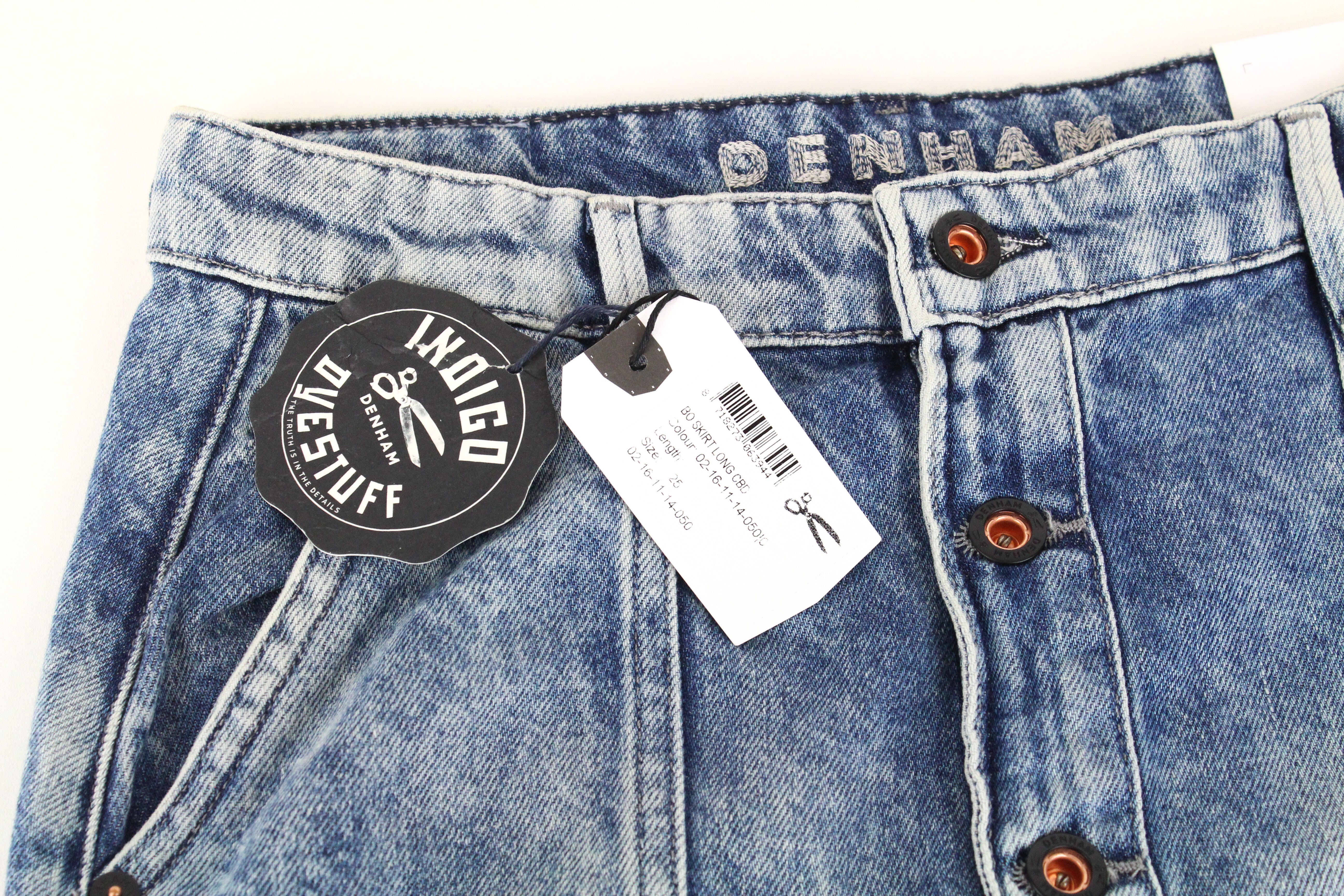 DENHAM Bo Women's W25 Blue Cotton Washed Mini Skirt Buttoned Denim Style