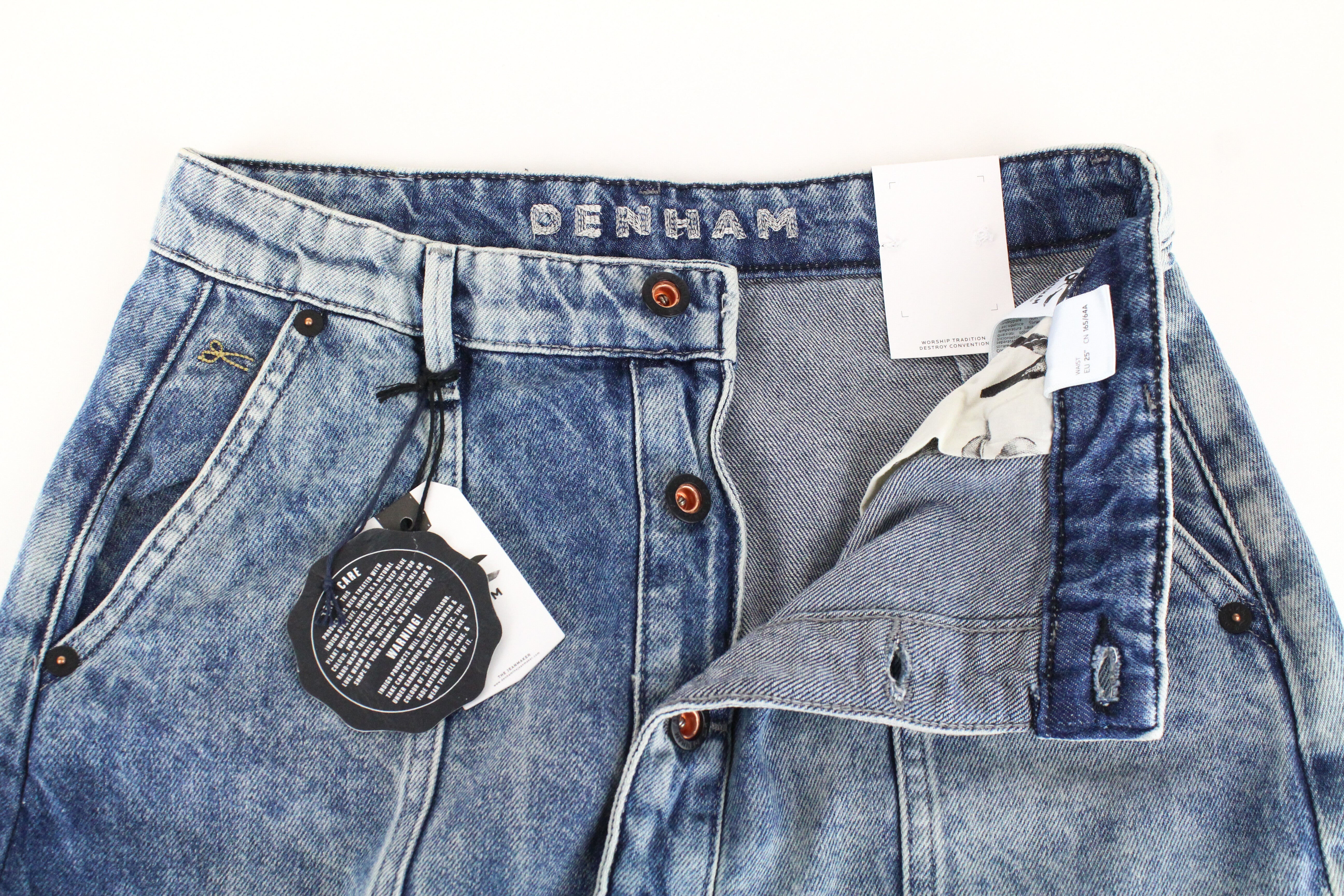 DENHAM Bo Women's W25 Blue Cotton Washed Mini Skirt Buttoned Denim Style