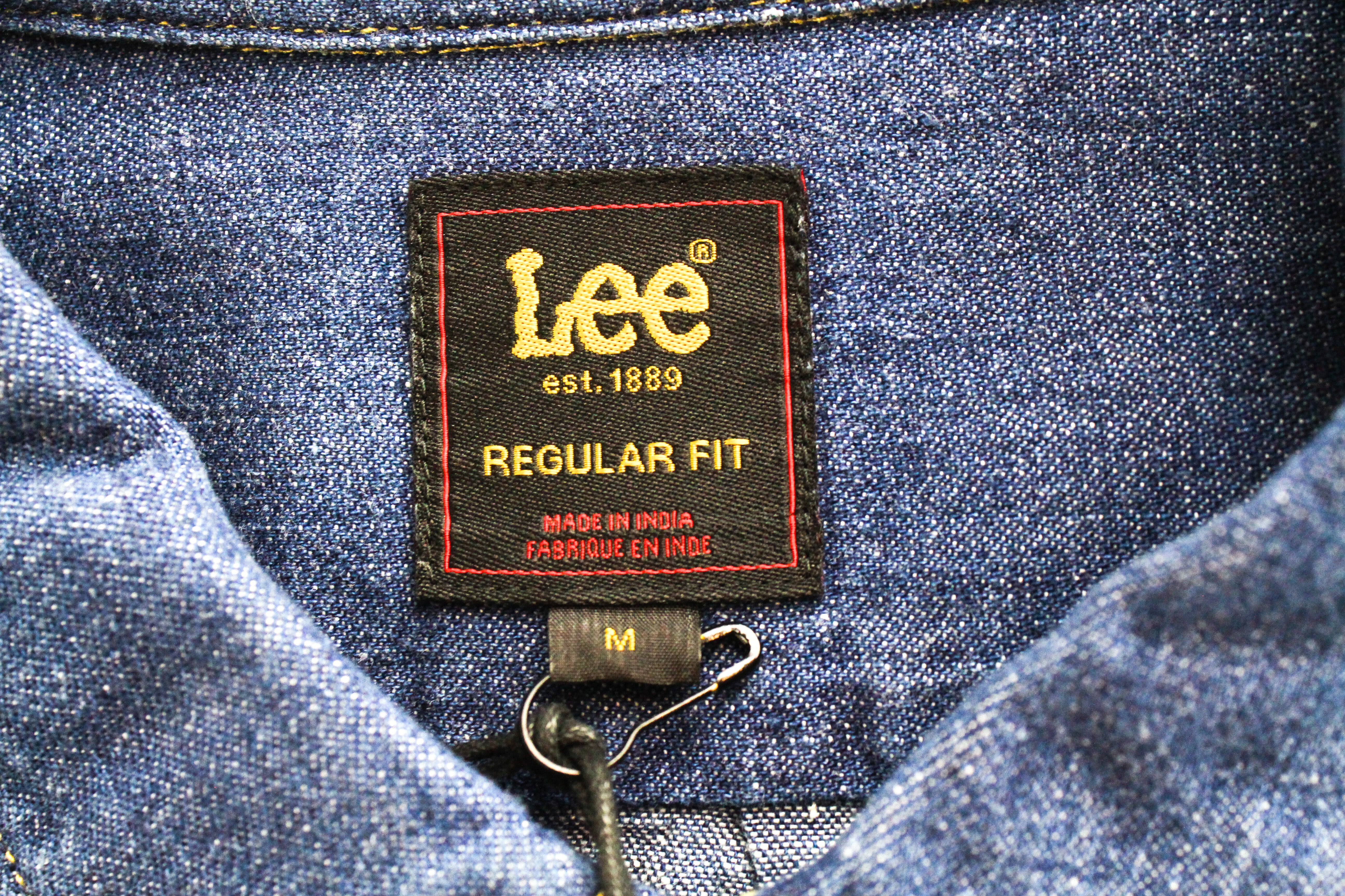 LEE Leesure Men's M Mid-Blue Denim-Look Shirt Classic Spread Button-Up