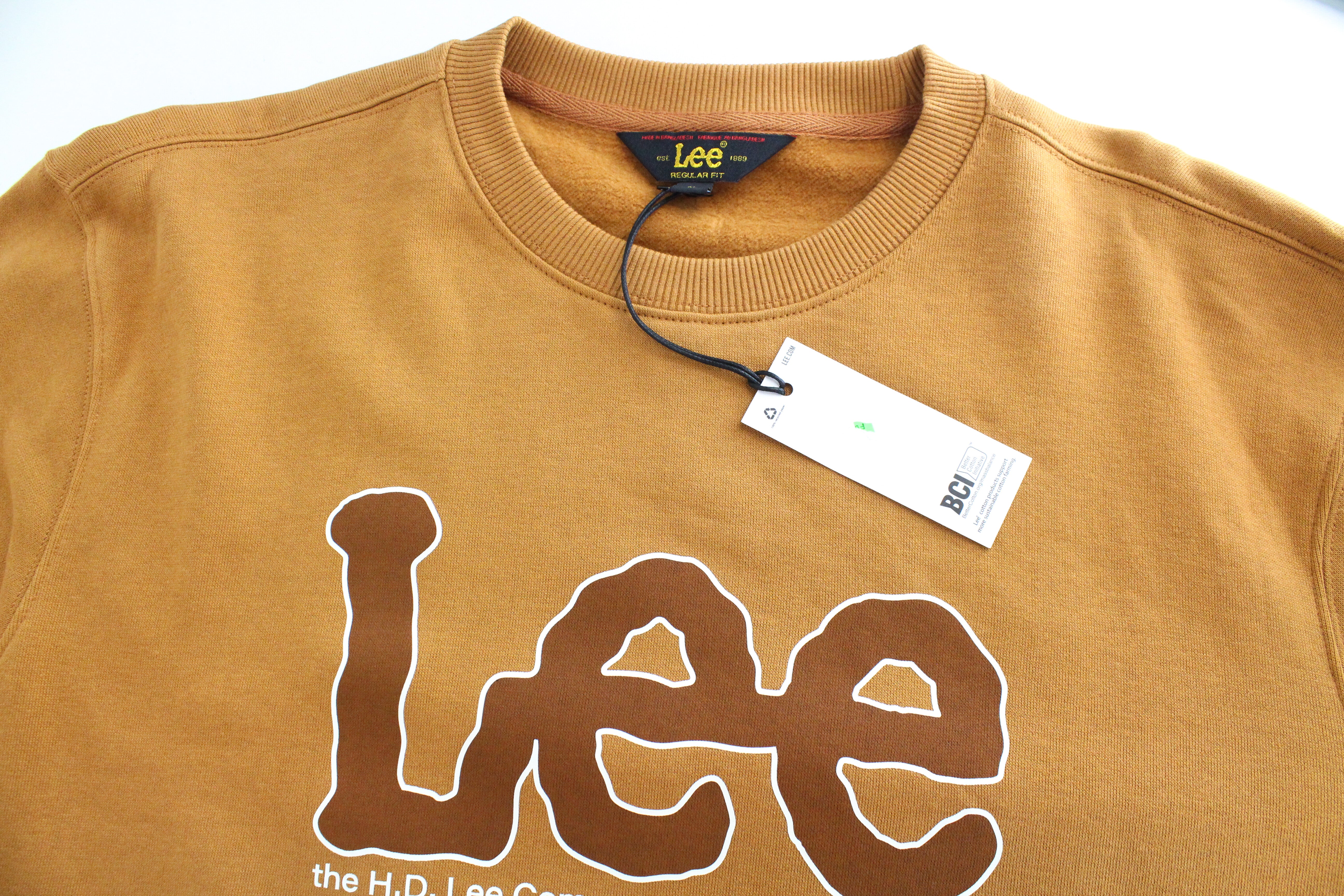 LEE Men's M Caramel Brown Jersey Logo Sweatshirt Crew Neck Casual Fit