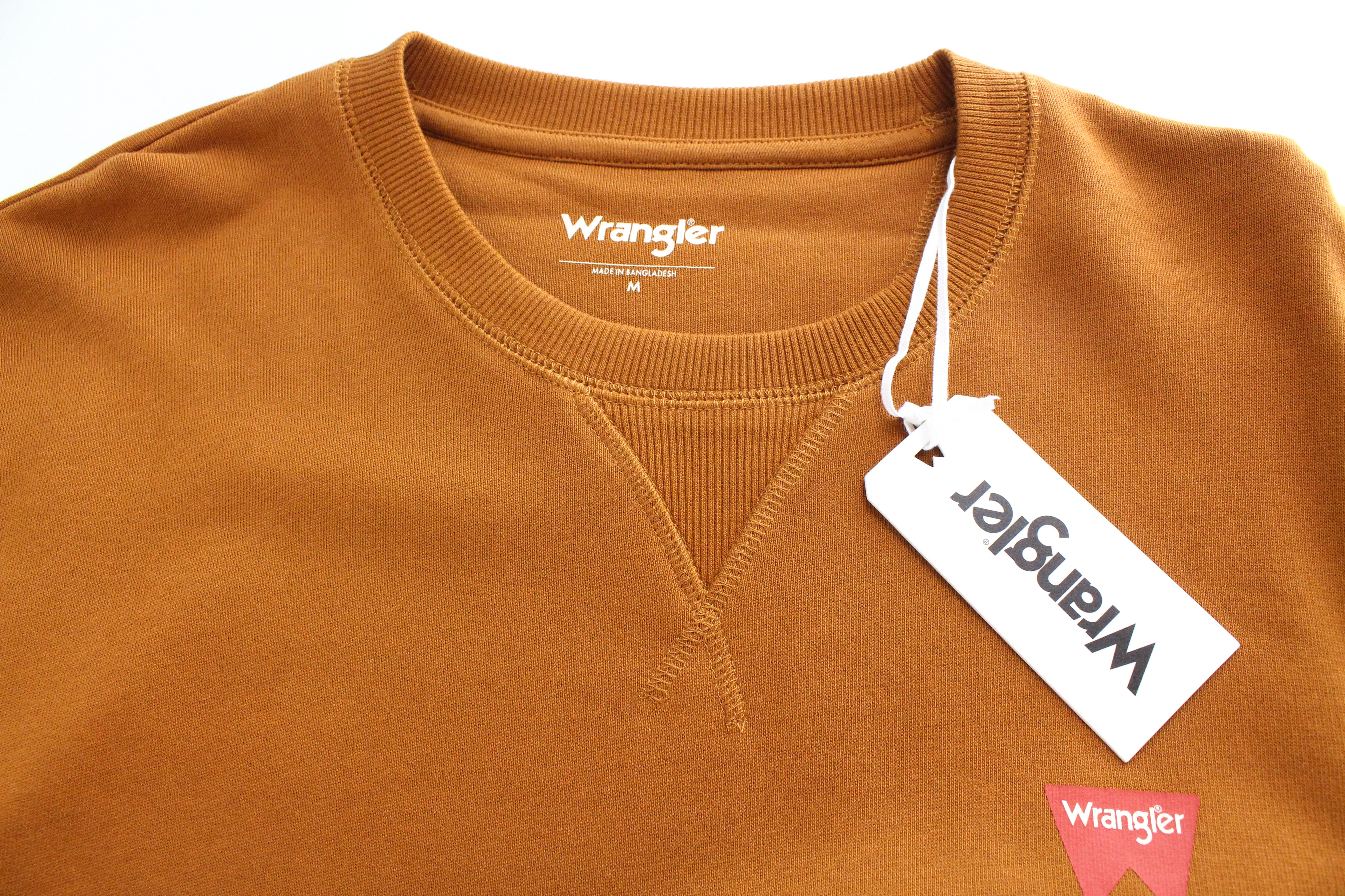 WRANGLER Men's M Nutmeg Brown Fleece Sweatshirt Crew Neck Logo Print