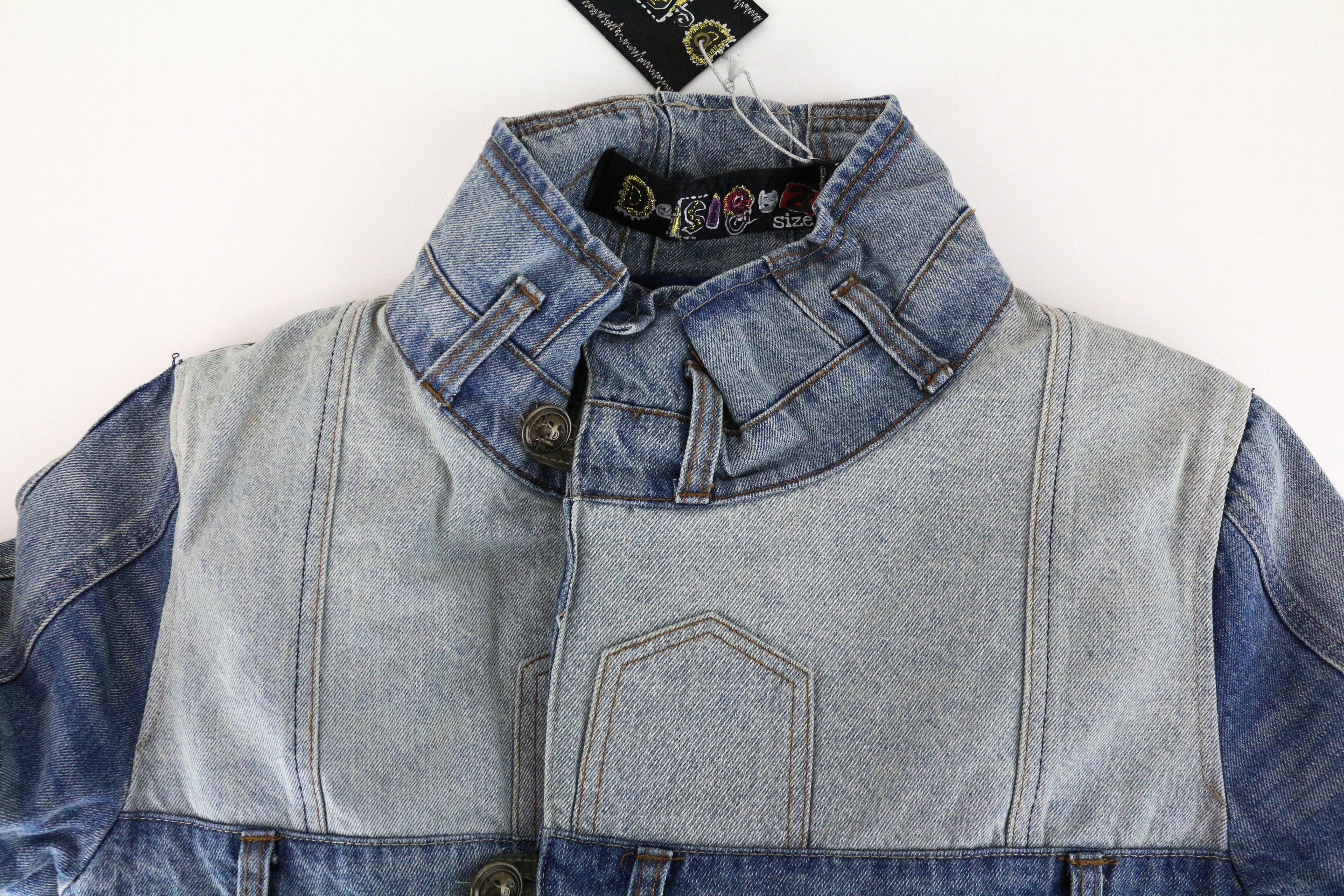 DESIGUAL Blue Denim Jacket 38 Women's Geisha Sequins Pure Cotton Washed Look