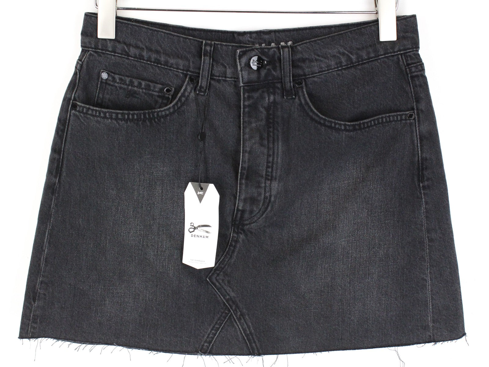 DENHAM Pearl Women Skirt W26 Black Pure Cotton Washed Denim Short 5-Pocket