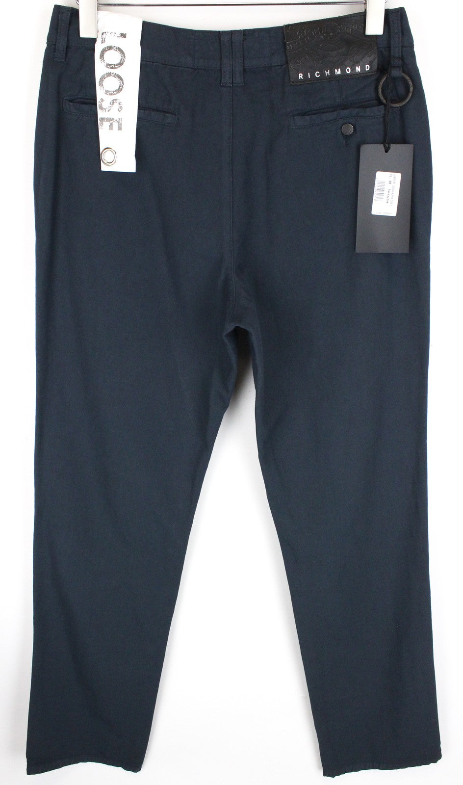 RICHMOND  Men Trousers 48 Blue Cotton Linen Loose Fit Pleated Front Casual