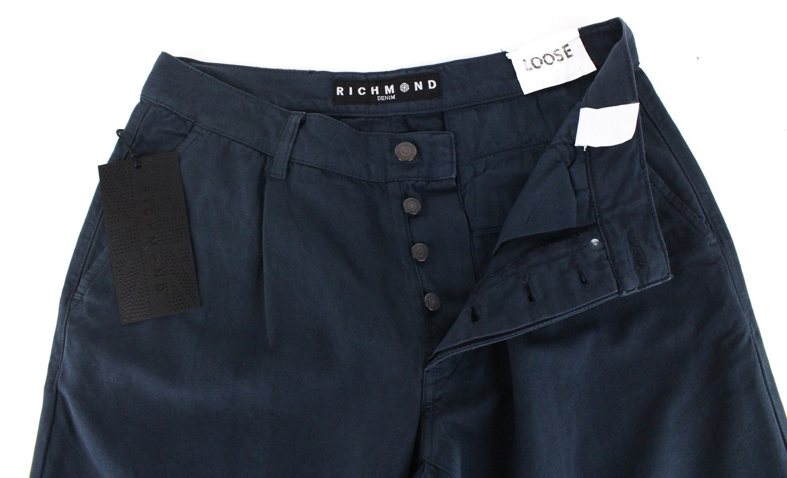 RICHMOND  Men Trousers 48 Blue Cotton Linen Loose Fit Pleated Front Casual