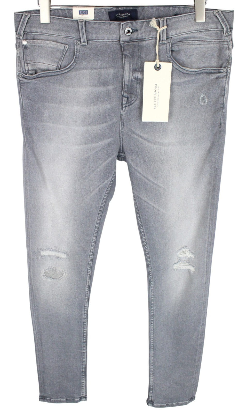 SCOTCH & SODA Dart Men Jeans W32/L32 Grey Super Skinny Fit Distressed Washed