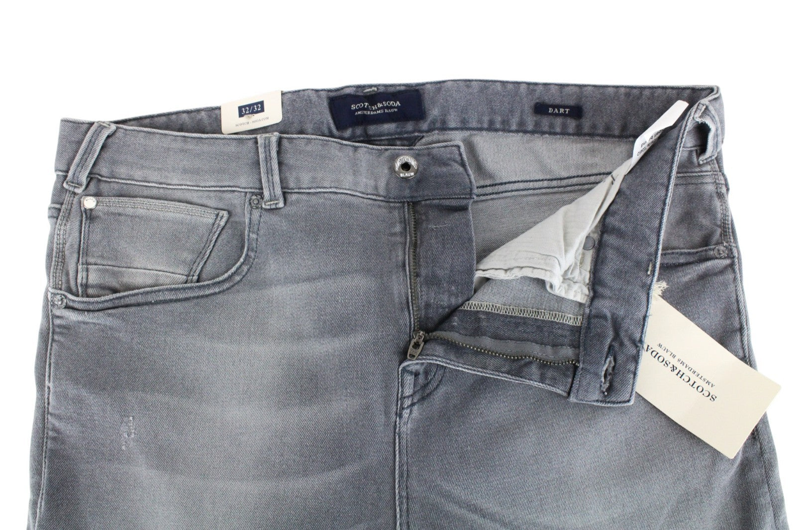 SCOTCH & SODA Dart Men Jeans W32/L32 Grey Super Skinny Fit Distressed Washed