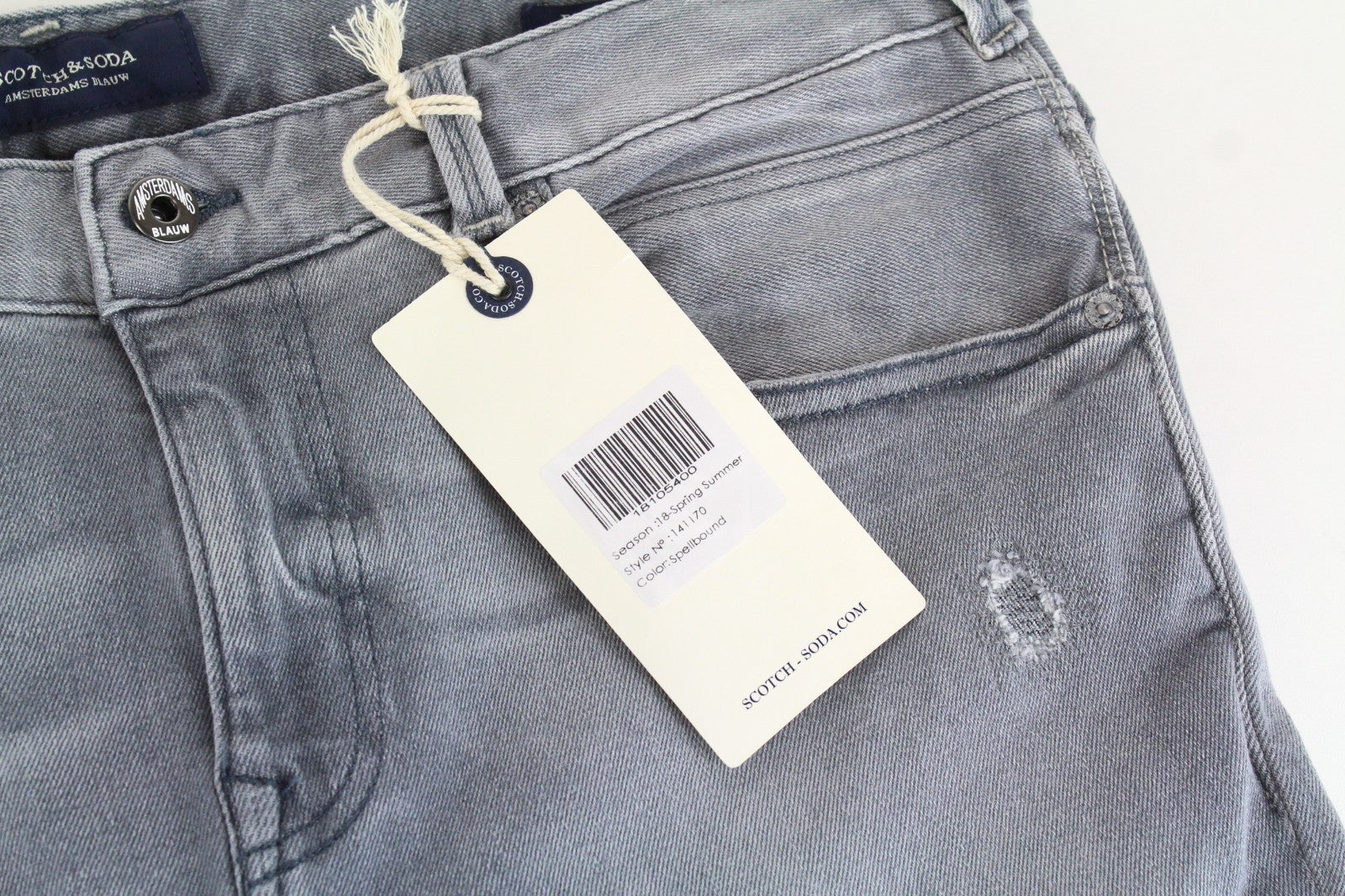 SCOTCH & SODA Dart Men Jeans W32/L32 Grey Super Skinny Fit Distressed Washed
