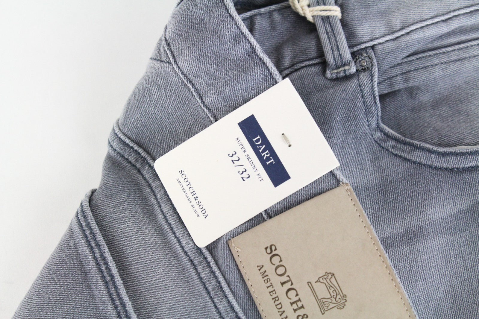SCOTCH & SODA Dart Men Jeans W32/L32 Grey Super Skinny Fit Distressed Washed