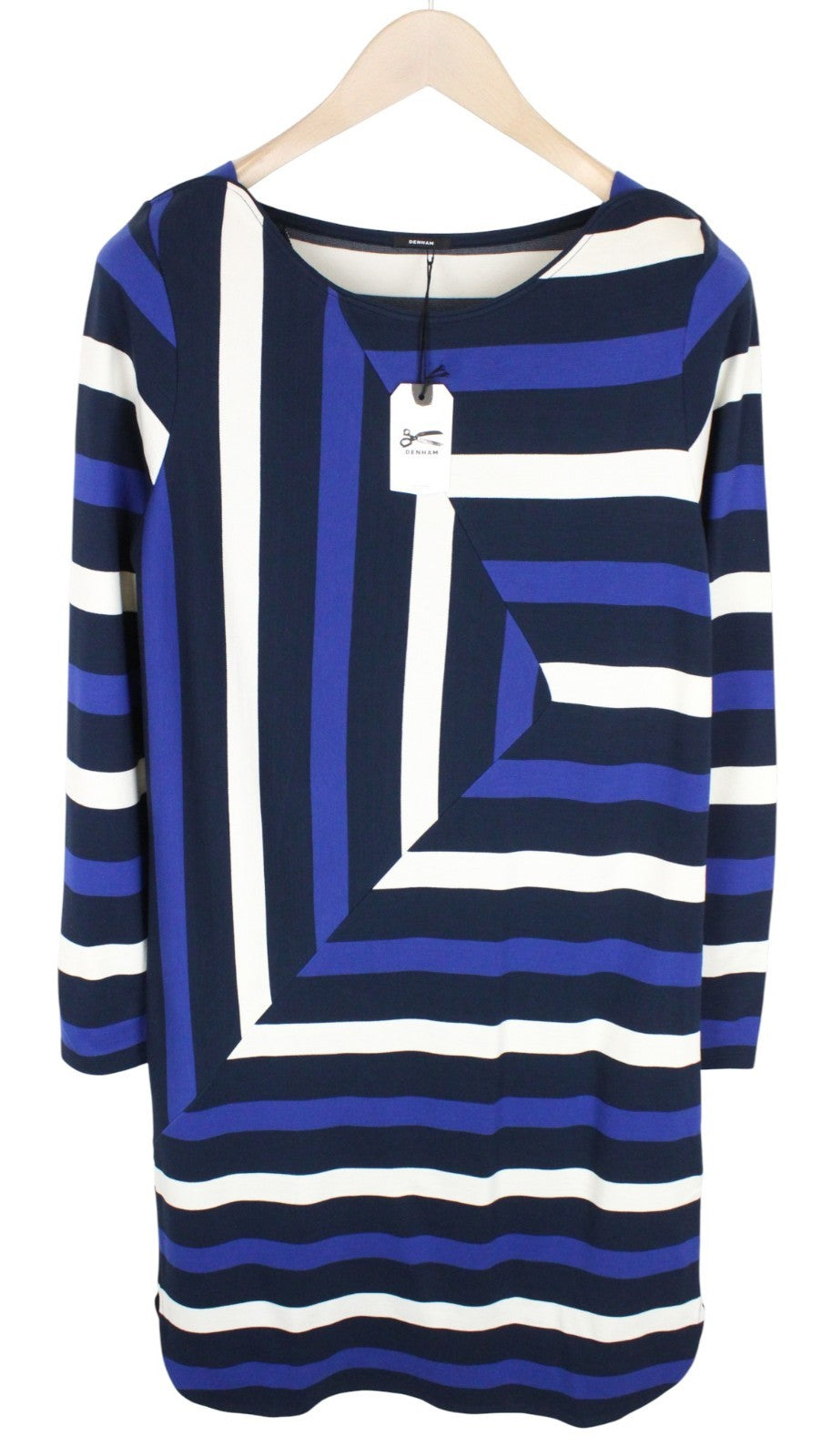 DENHAM Steal Women Dress M Blue Patterned Long Sleeve Pull On Over Knee Stretch