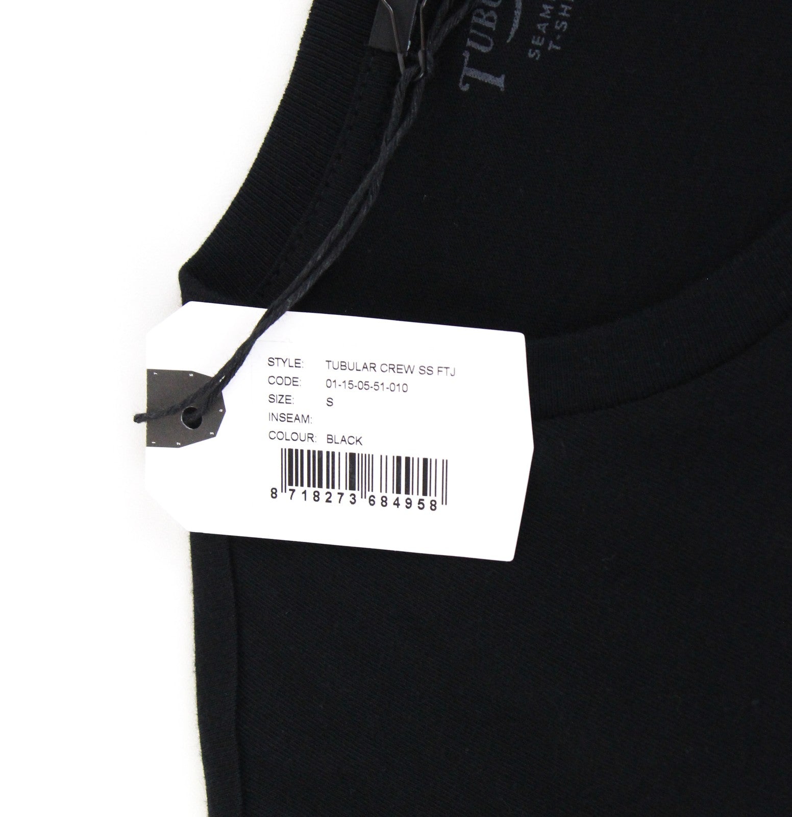 DENHAM Tubular Seamless Men T-Shirt S Round Neck Black Pure Cotton Casual
