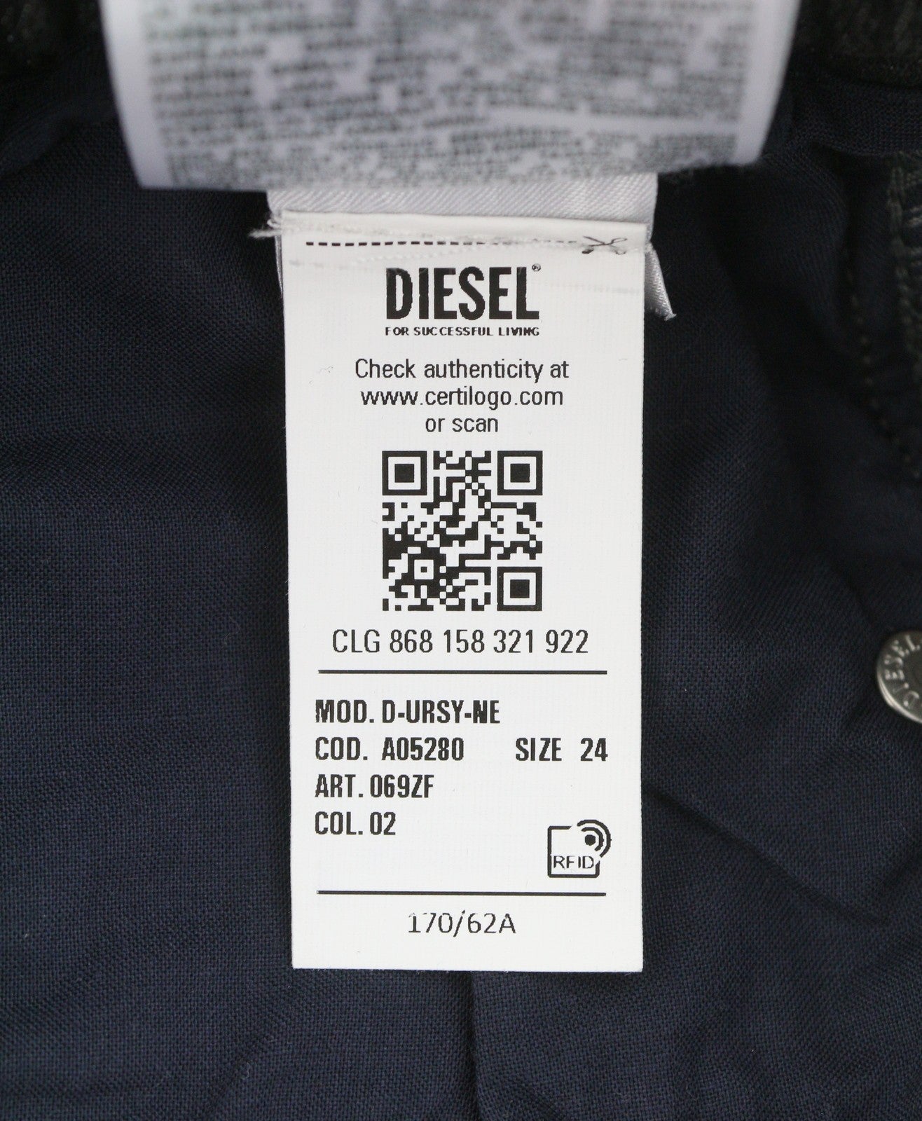 DIESEL D-Ursy-Ne 069ZF Women Jeans W24 Dark Grey Faded Cargo Denim RRP295