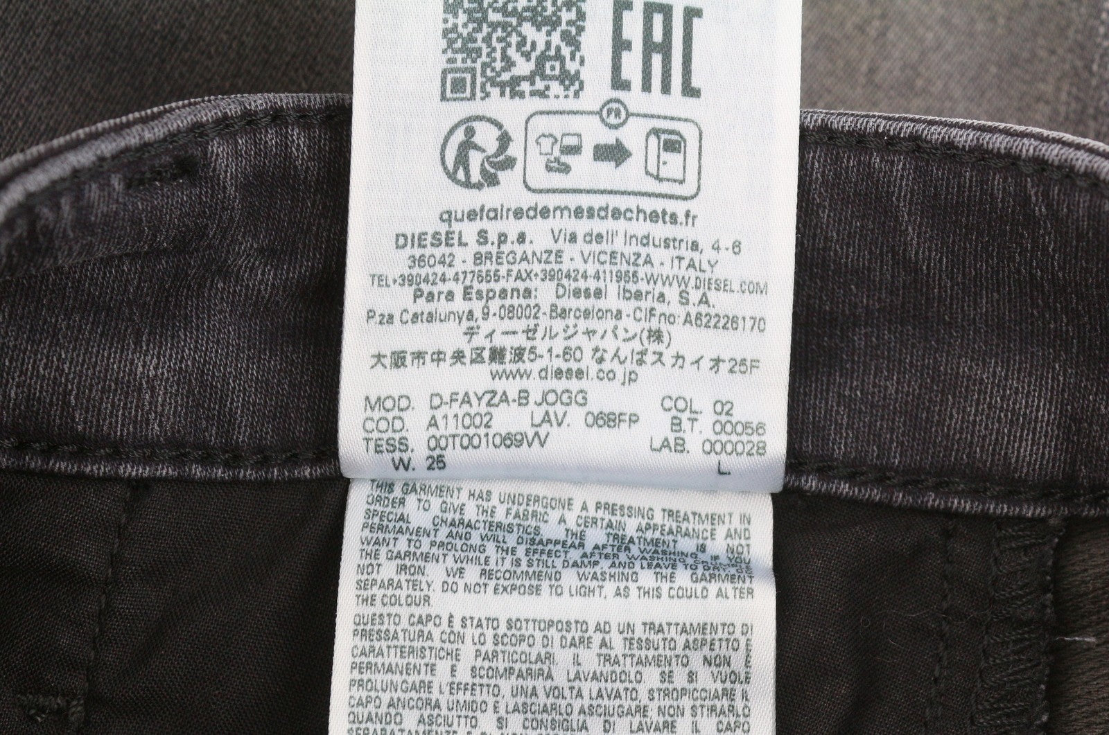 DIESEL D-Fayza-B Jogg 068FP Women Jeans W25 Grey Faded Distress Cropped RRP295