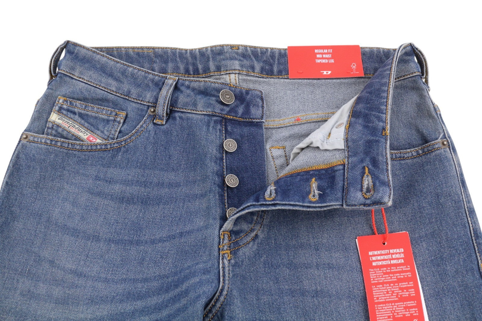 DIESEL D-Yennox 09G83 Men Jeans W30/L32 Blue Whiskers Faded Regular Tapered