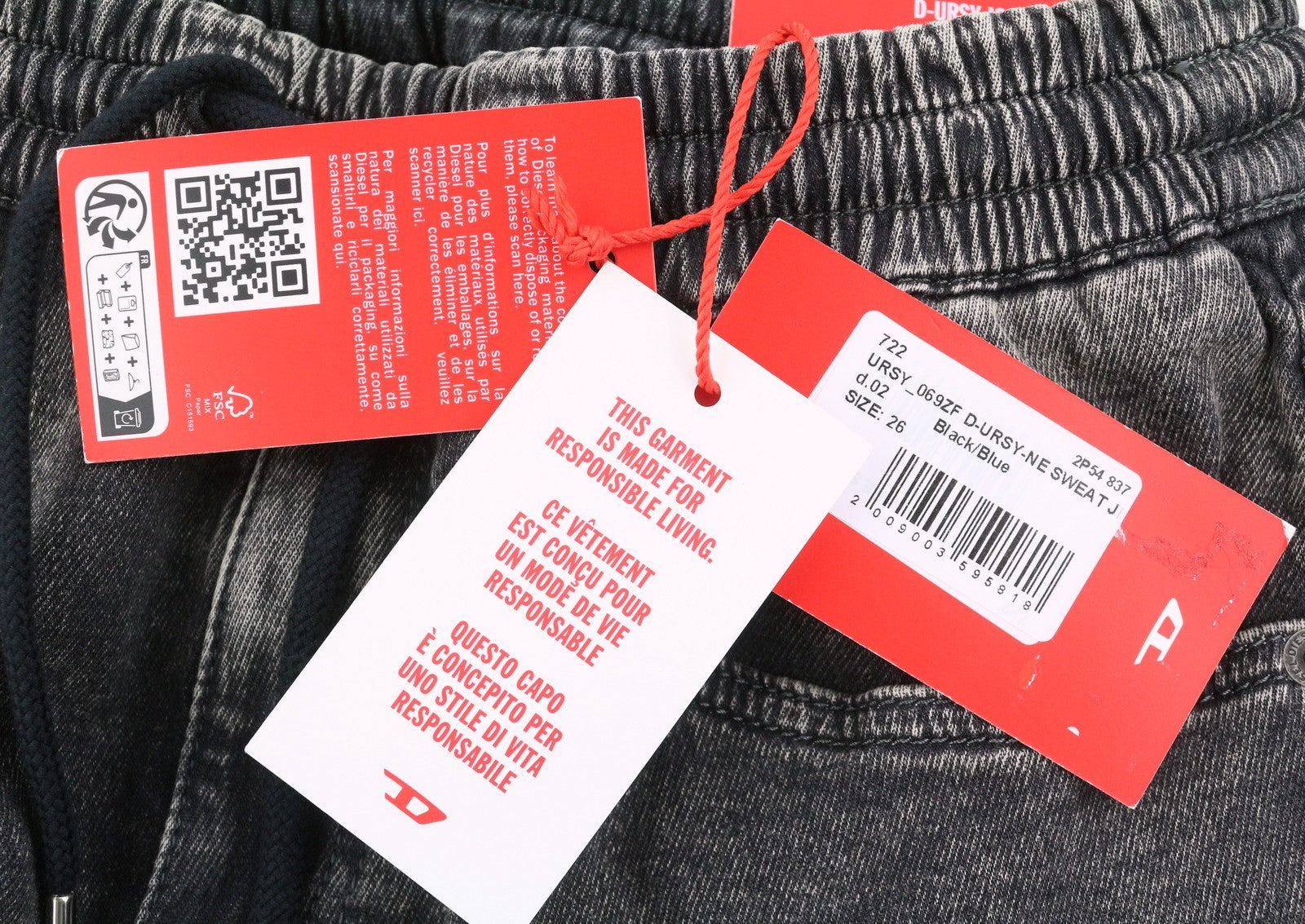 DIESEL D-Ursy-Ne 069ZF Women Jeans W26 Dark Grey Faded Cargo Denim RRP295