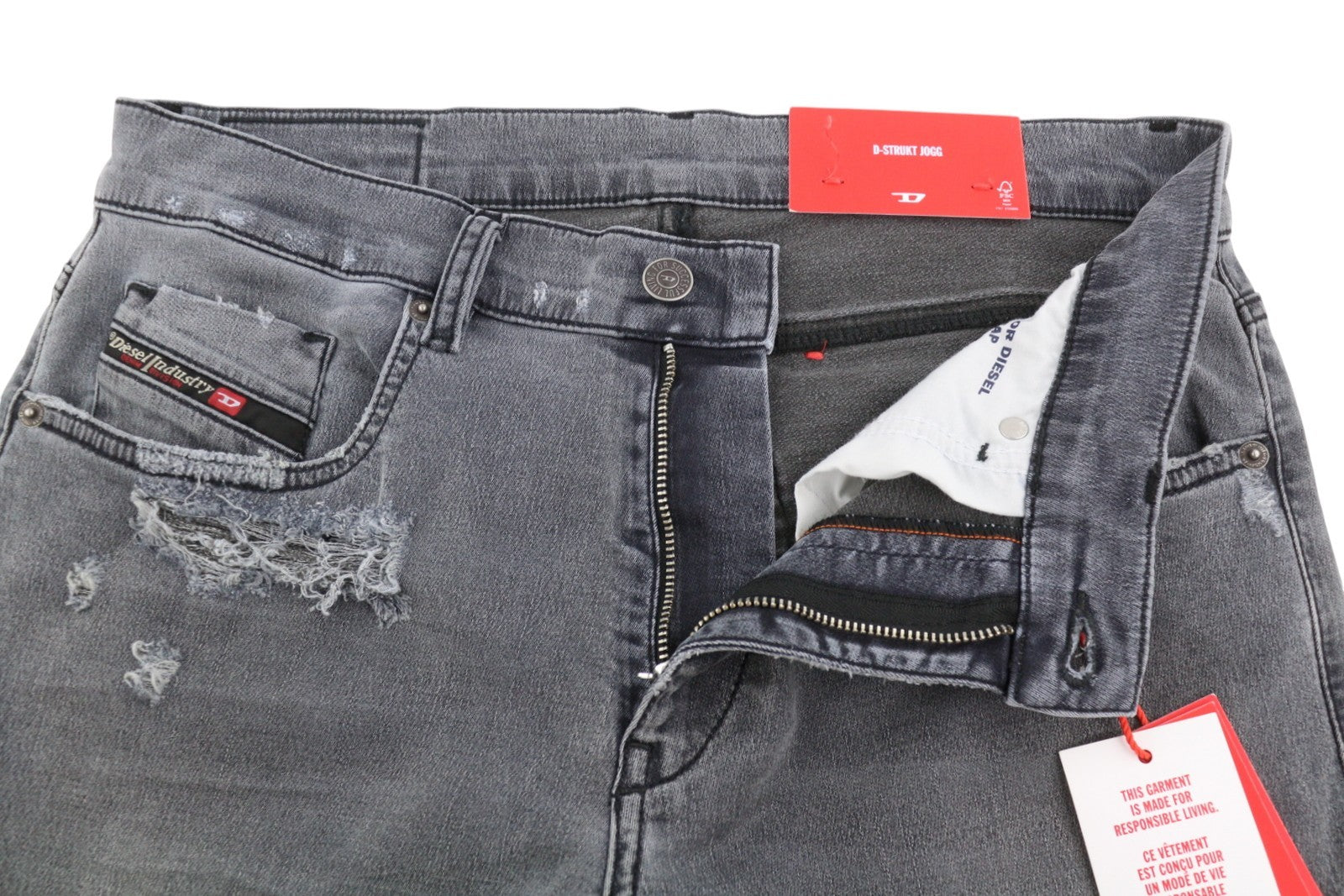 DIESEL D-Strukt Jogg 068CN Men Jeans W30 Blue Faded Distress Zip Skinny RRP295