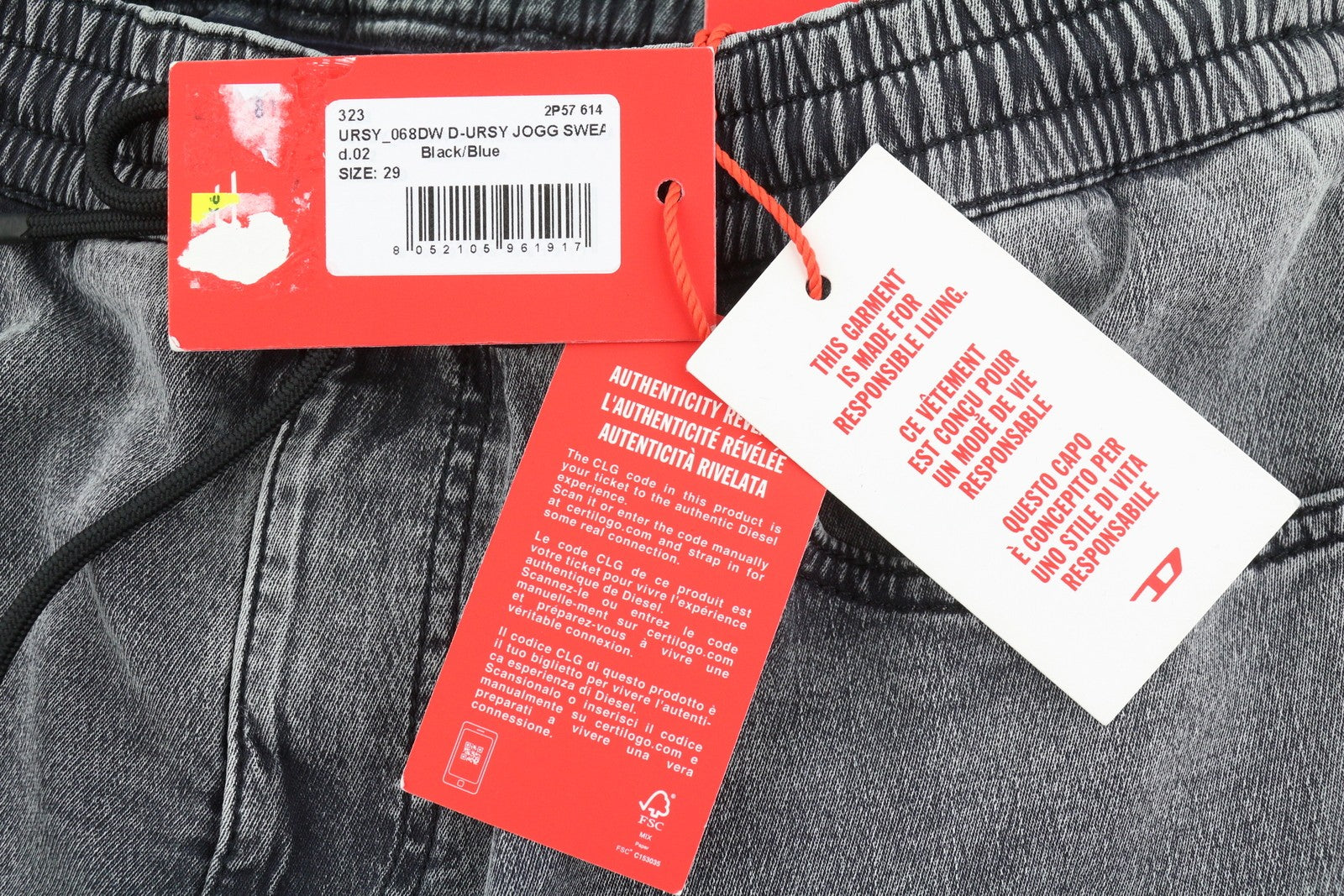 DIESEL D-Ursy Jogg 068DW Women Jeans W29 Grey Whiskers Faded Cargo Denim RRP295