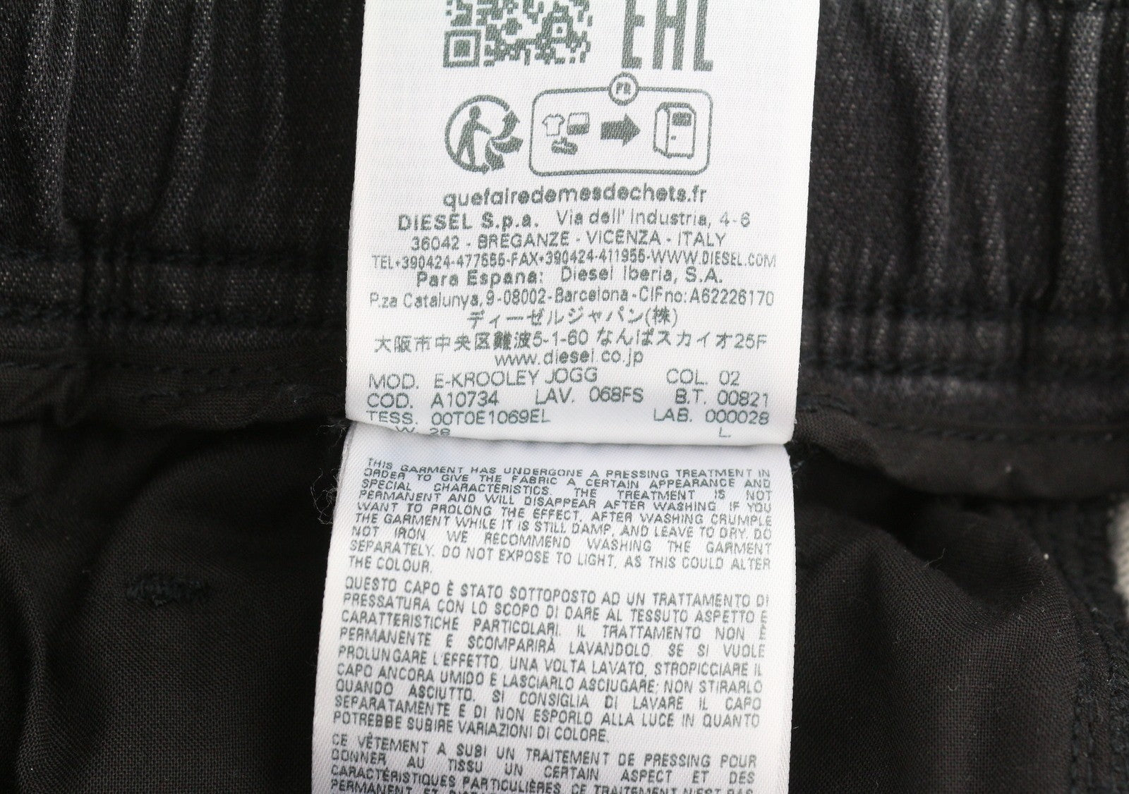 DIESEL E-Krooley Jogg 068FS Men Jeans W28 Black Whiskers Faded Slim