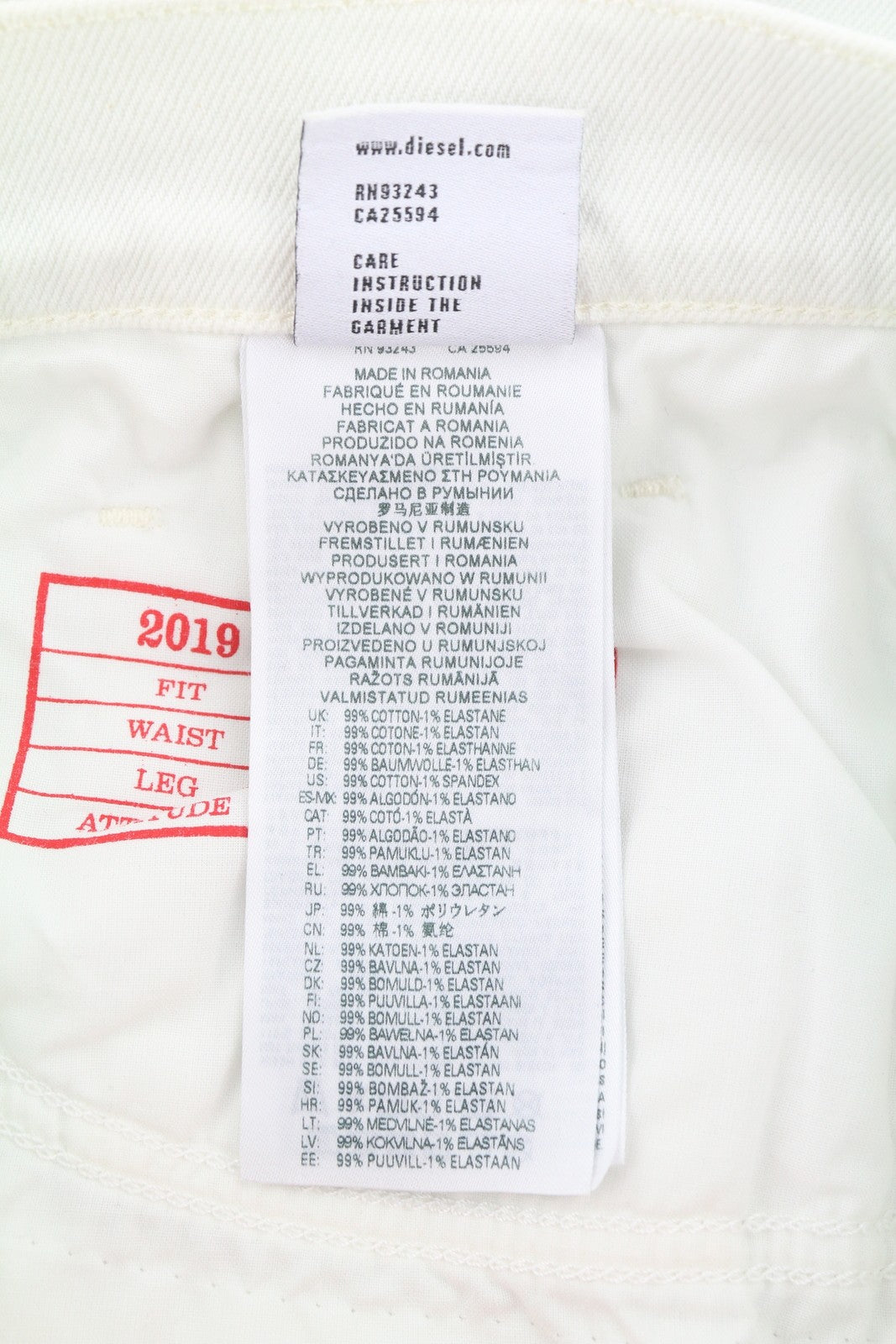 DIESEL 2019 D-Strukt 09F26 Men Jeans W30/L32 White Slim Fit Zip Fly Denim