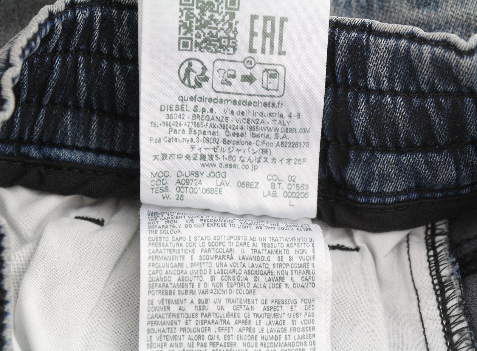 DIESEL D-Ursy Jogg 068EZ Women Jeans W26 Blue Whiskers Faded Cargo Denim RRP295