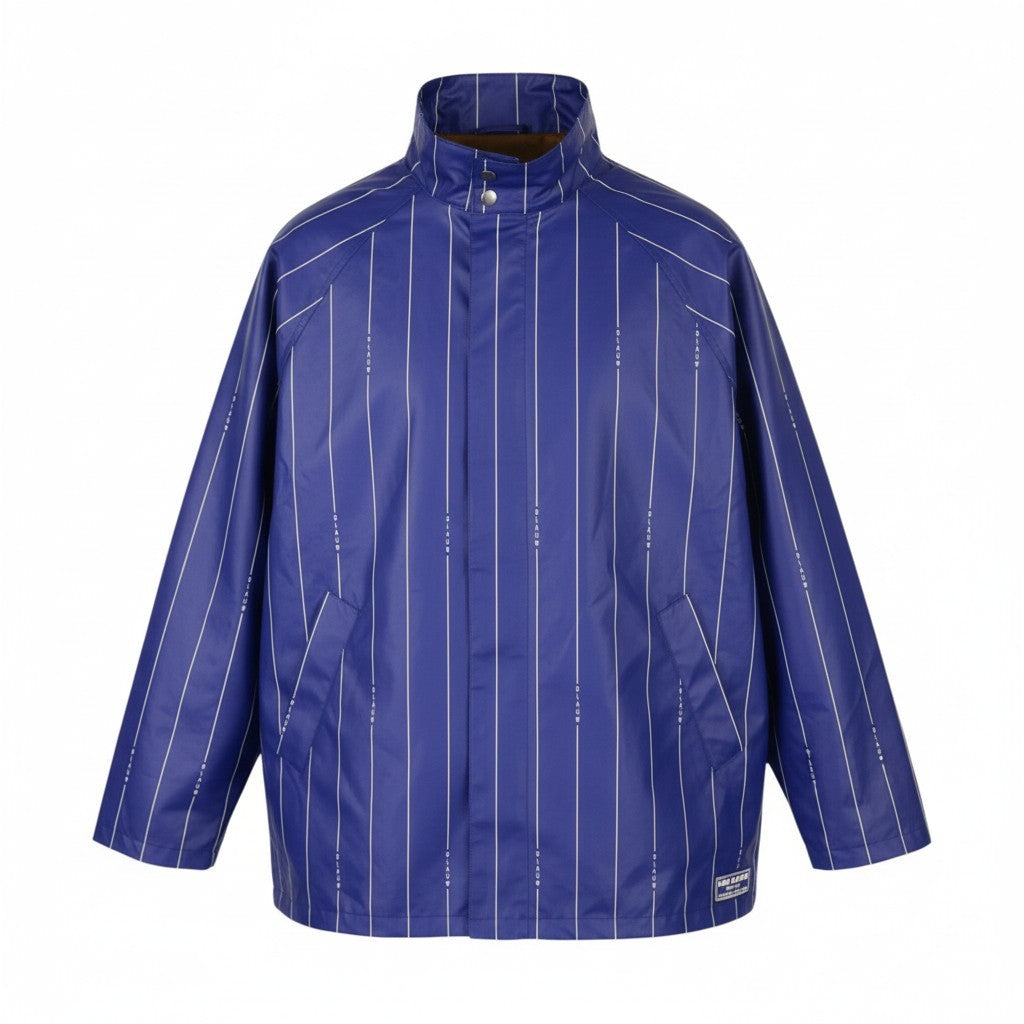 SCOTCH & SODA Men Jacket L Blue Pinstriped Water Repellent Full Zip Raincoat