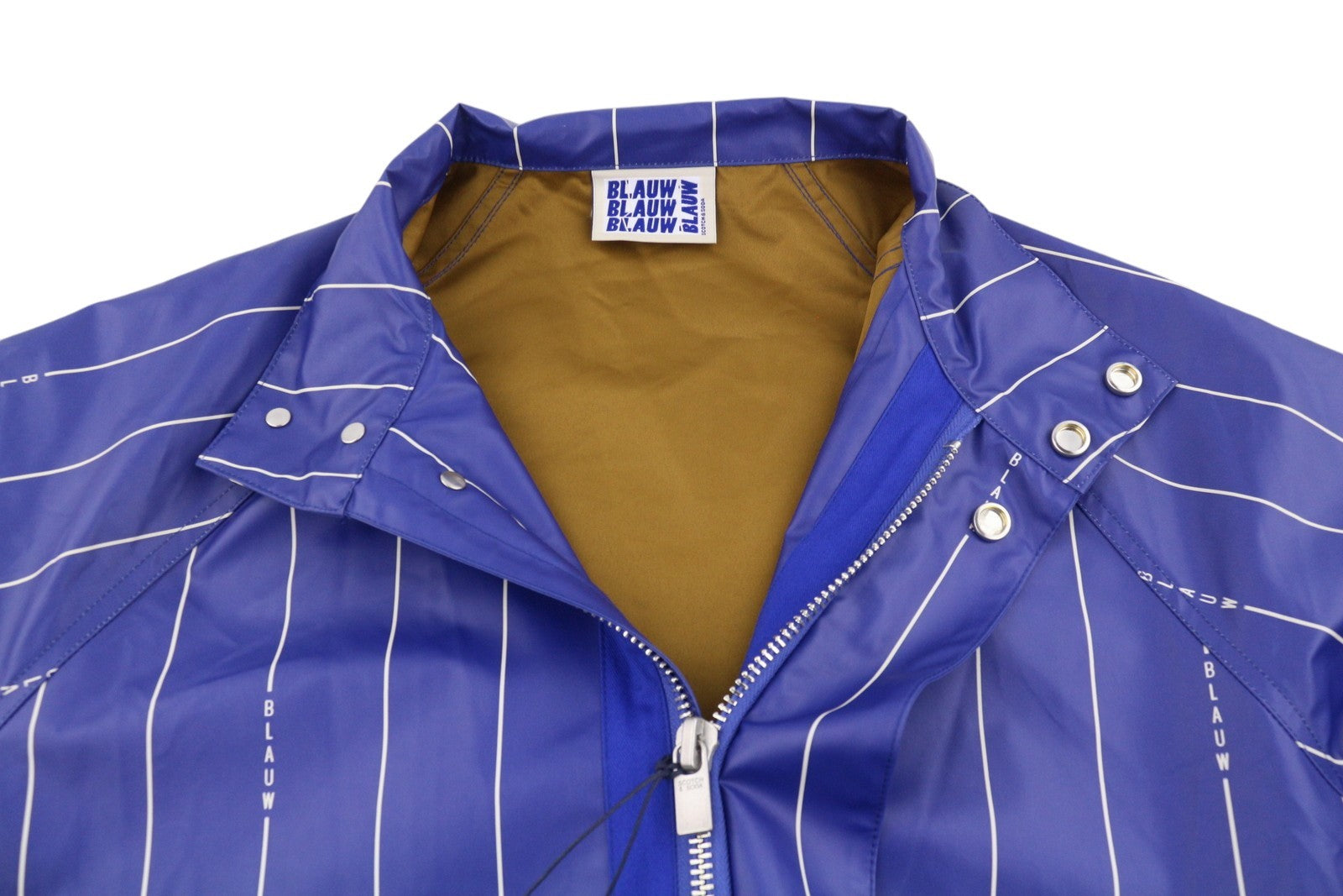 SCOTCH & SODA Men Jacket L Blue Pinstriped Water Repellent Full Zip Raincoat