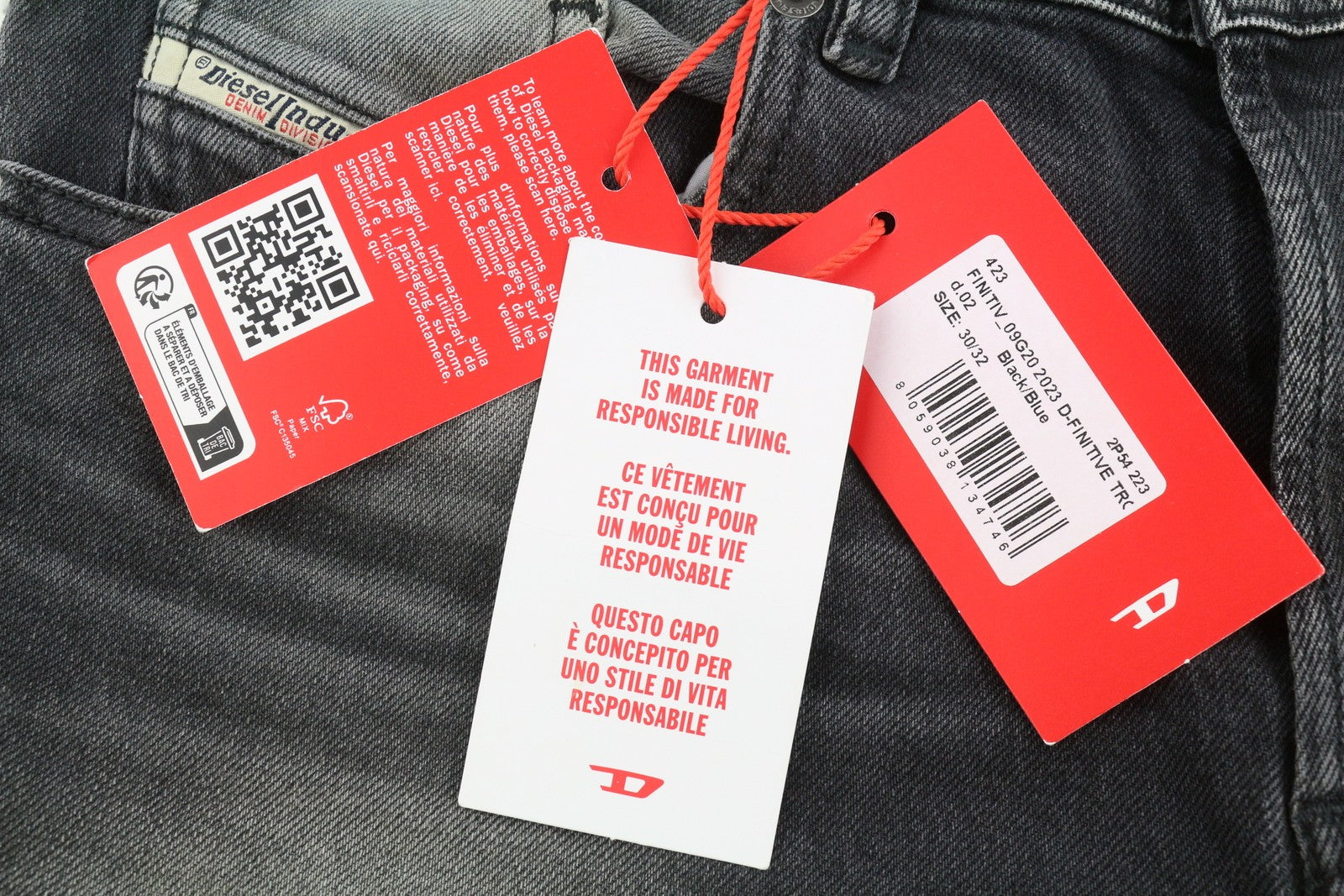 DIESEL 2023 D-Finitive 09G20 Men Jeans W30/L32 Grey Whiskers Faded Regula RRP250