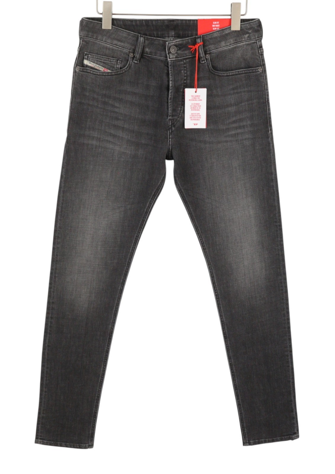 DIESEL D-Luster 09G82 Men Jeans W32/L34 Grey Faded Whiskers Slim Fit
