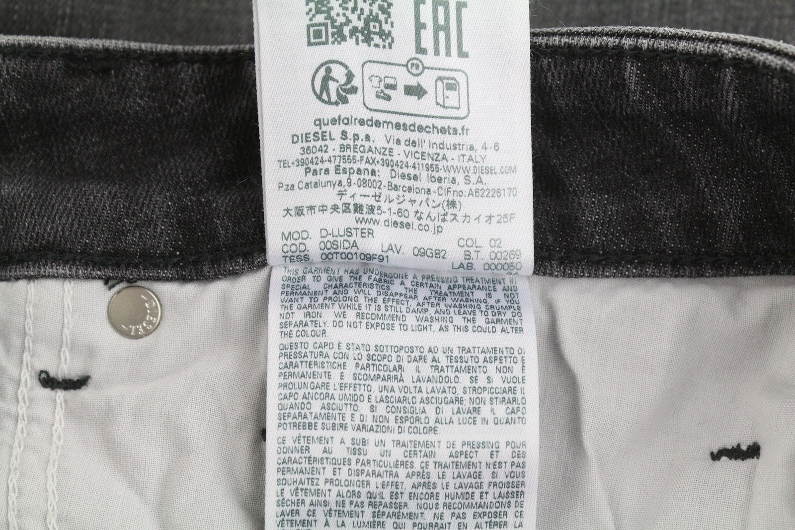 DIESEL D-Luster 09G82 Men Jeans W32/L34 Grey Faded Whiskers Slim Fit