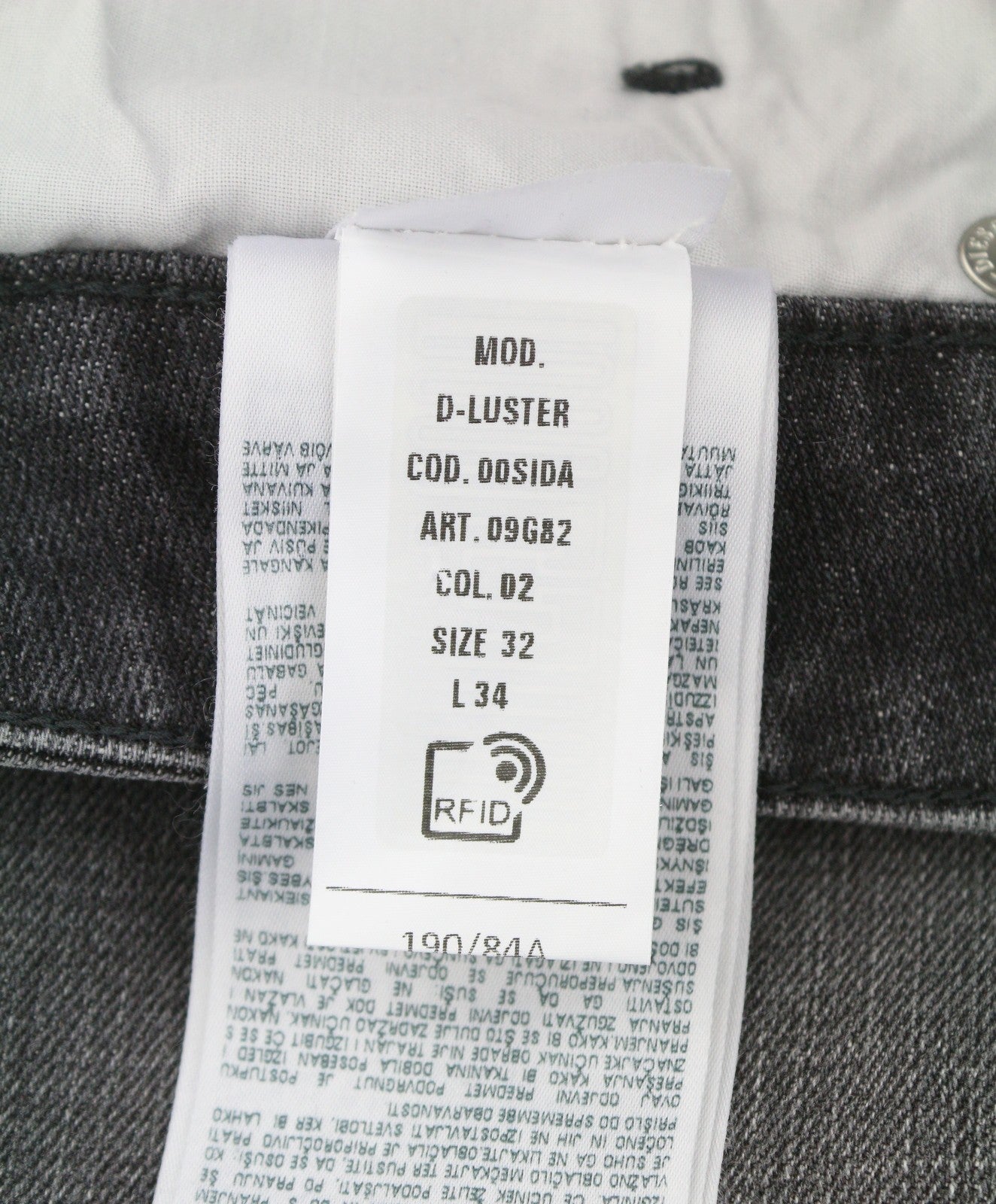 DIESEL D-Luster 09G82 Men Jeans W32/L34 Grey Faded Whiskers Slim Fit