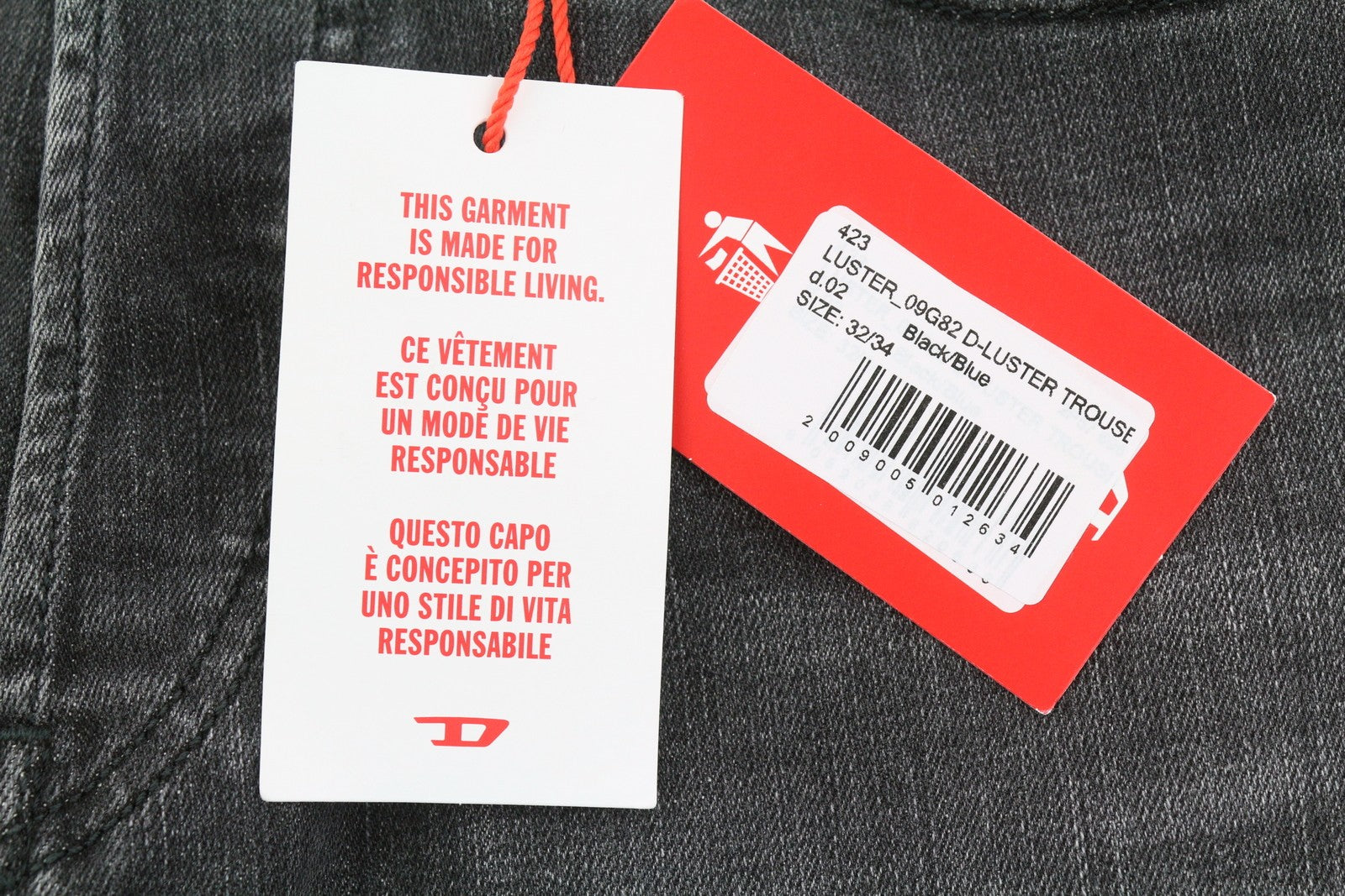 DIESEL D-Luster 09G82 Men Jeans W32/L34 Grey Faded Whiskers Slim Fit