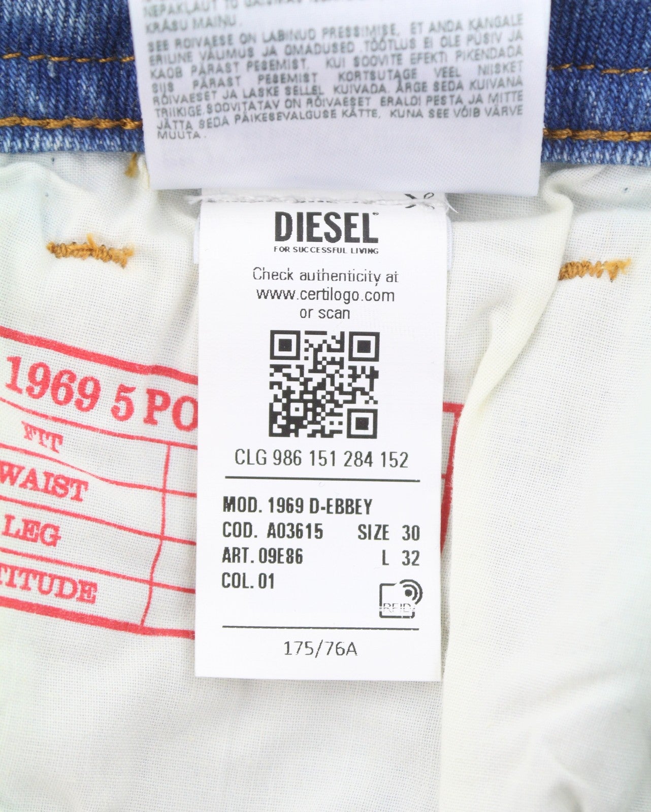 DIESEL 1969 D-Ebbey 09E86 Women Jeans W30/L32 Blue Faded Low Waist Bootcut Fit